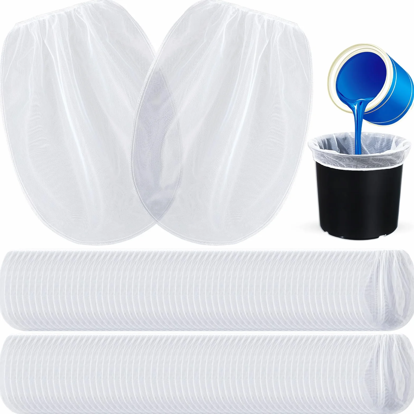 Boao 120 bolsas coladoras de pintura de malla fina blanca con parte superior elástica, filtro desechable para pintura, jardinería, protección de plantas (5 galones)