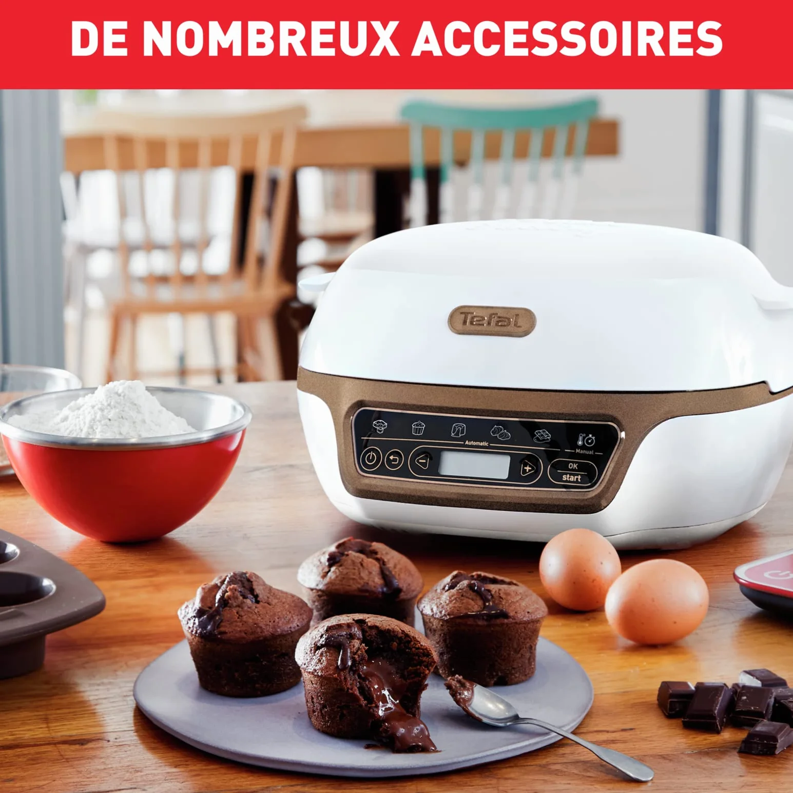 Tefal Cake Factory - Máquina inteligente para tartas, electrodoméstico de cocción, de pastelería, máquina de pan, magdalenas, con 4 moldes, 5 programas, compatible con moldes Crispybake KD802112