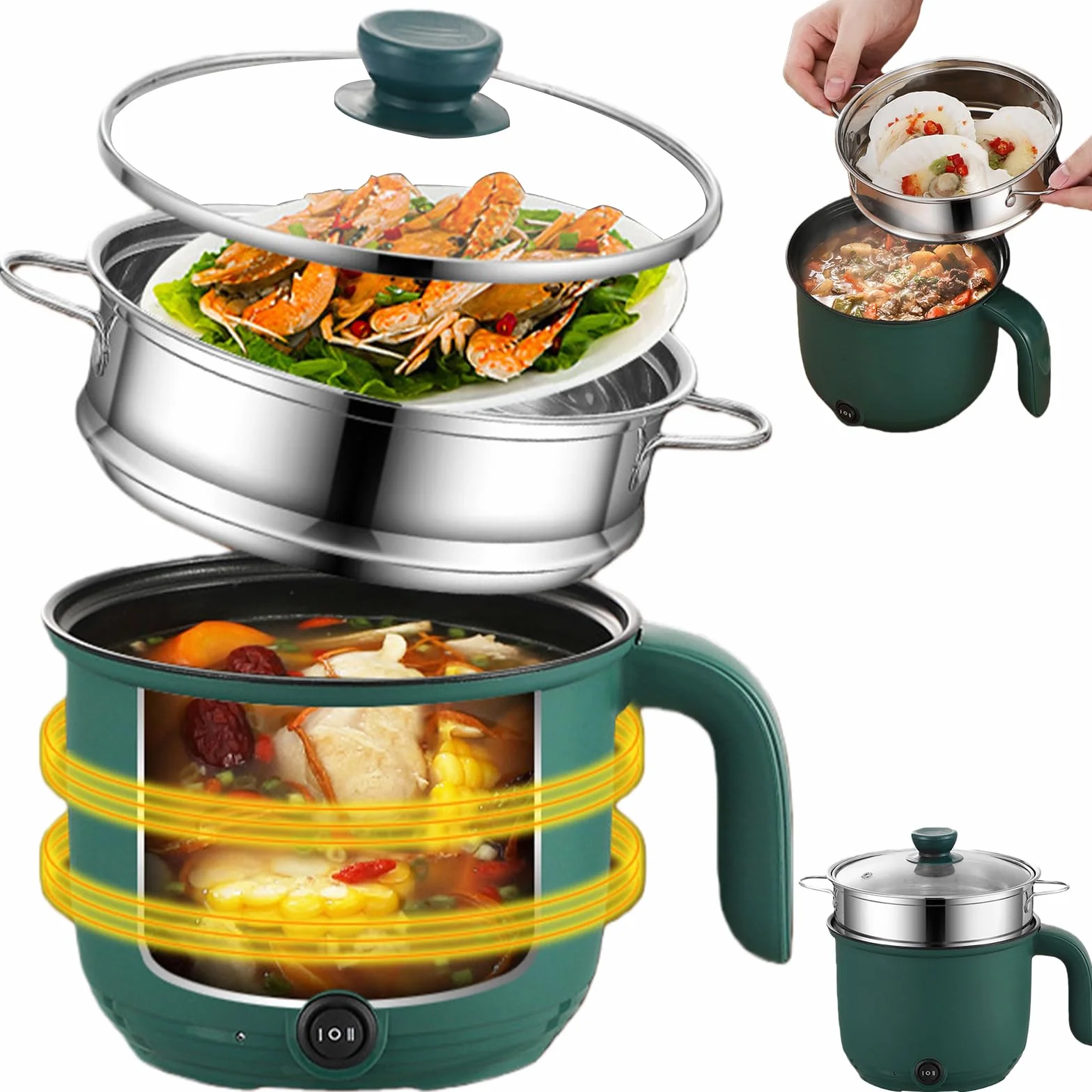 Olla eléctrica multiuso antiadherente portátil para cocina, vaporizador, sartén ramen rápido