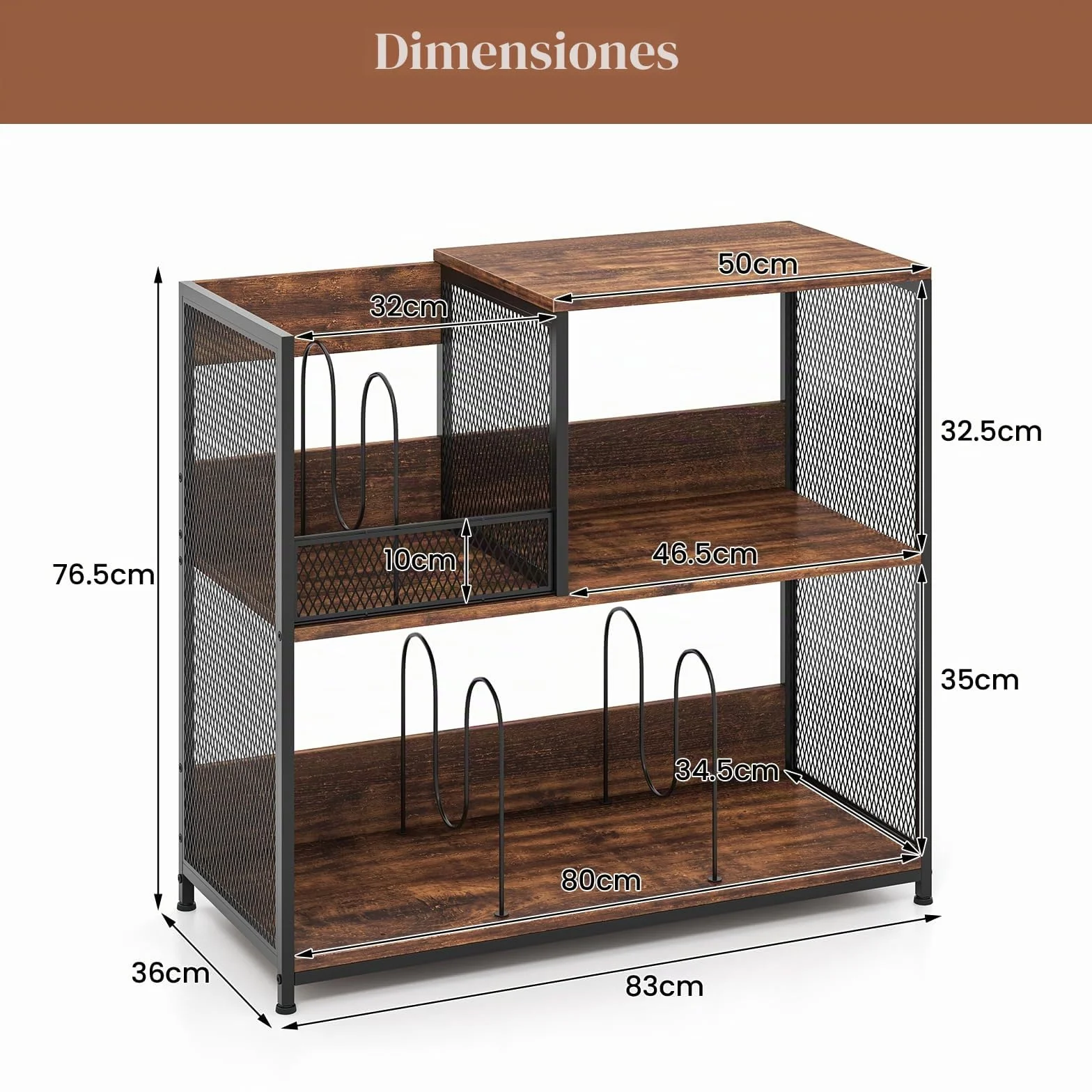 KOMFOTTEU Soporte para Tocadiscos de 3 Niveles, Mesa Auxiliar para hasta 300 Álbumes, Mueble para Tocadiscos con 3 Divisores Extraíbles, Marco de Metal, para Salón, Dormitorio