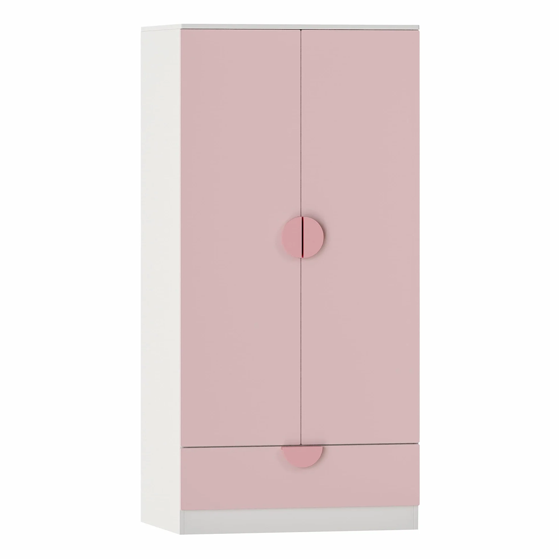 Armario Ropero Infantil Sandnes 2 Puertas con Cajón y Barra 123x60x40 cm Blanco/Rosa