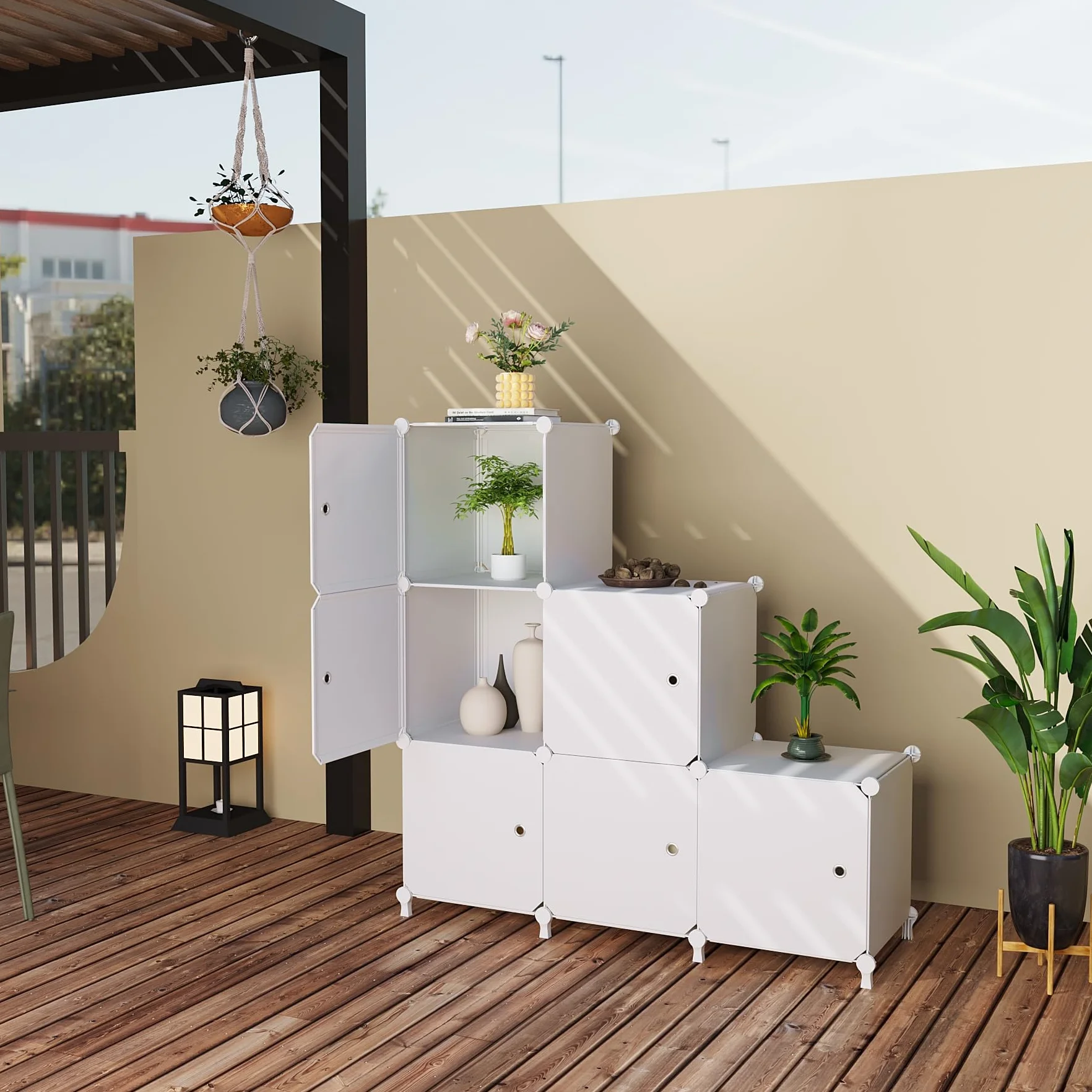 Organizador 6 Cubos con Puertas Estante Modular Apilable Blanco