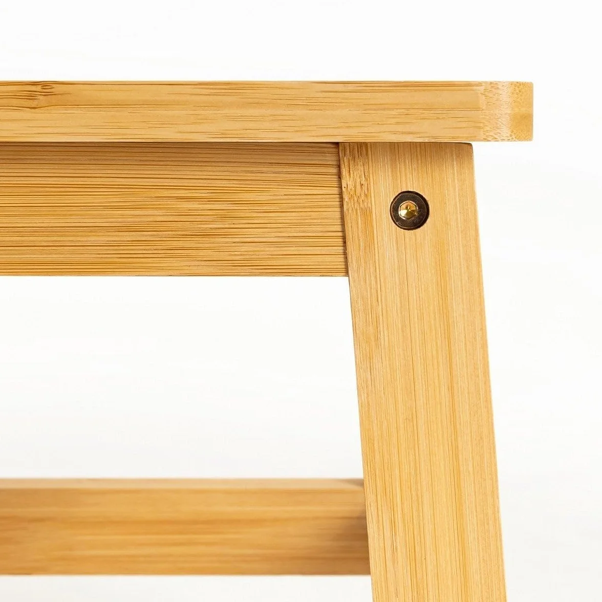 Bambusowy Taboret Krok Madera Naturalny 38x26x25 cm 150 kg z Uchwytem i Ochroną Antyrysową