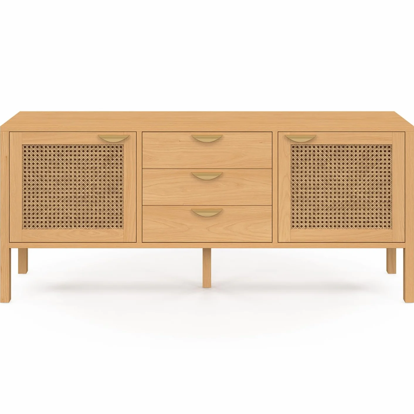 IDMarket EDHEN - Aparador bajo (140 cm, 2 puertas y 3 cajones, madera y cannado), Estanteria Almacenaje, Mueble