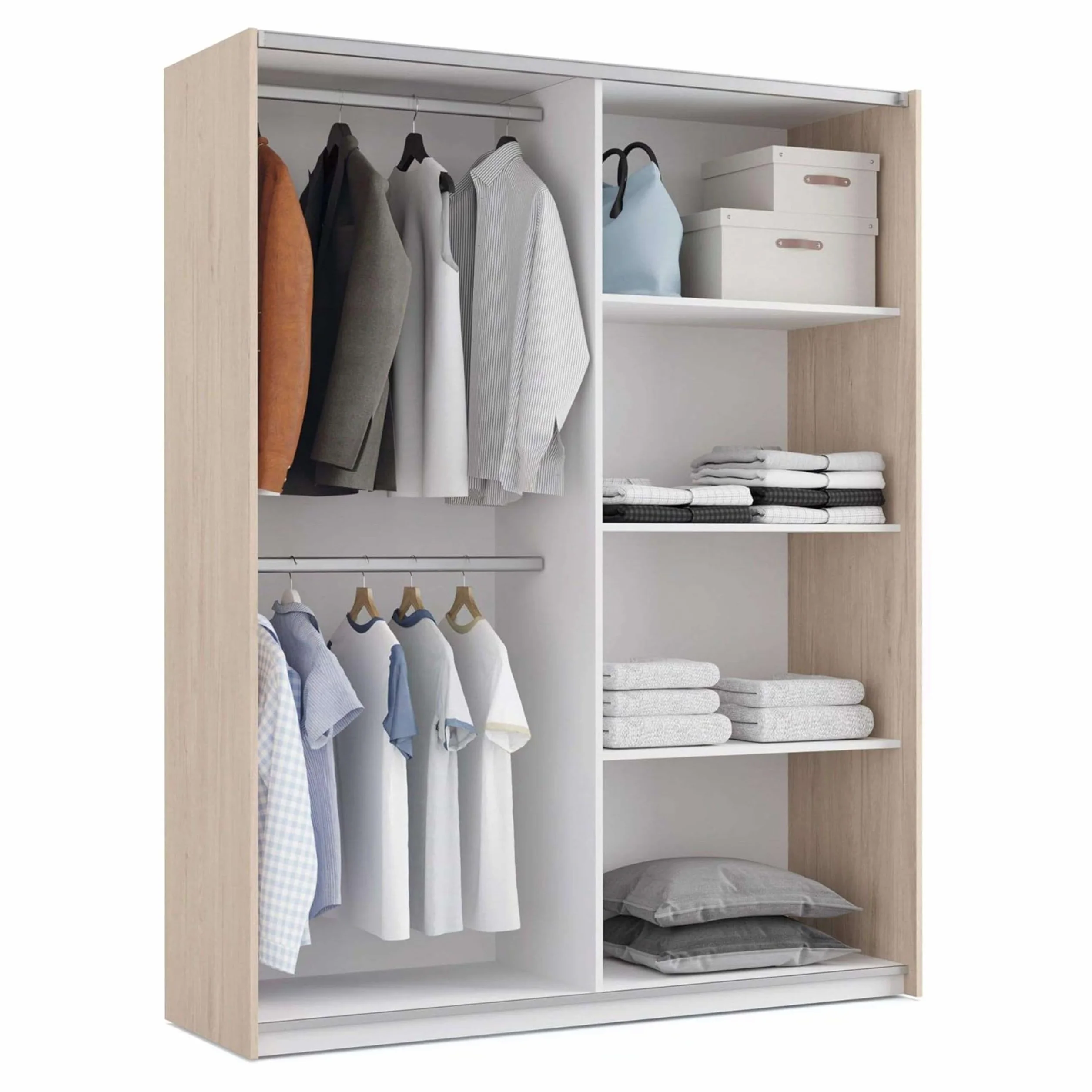 Miroytengo Pack Habitación Matrimonio Onix Blanco Y Roble Camas 150 cm (cabecero+mesitas+Armario)