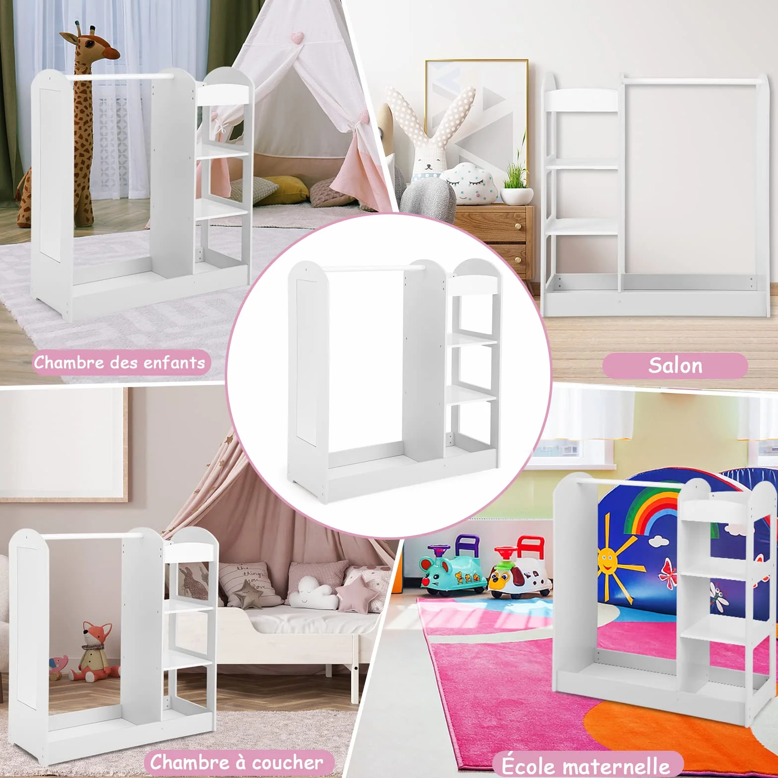 GOPLUS Armario Infantil con Espejo 4 Estantes Abiertos 93,5x38x100 cm Blanco