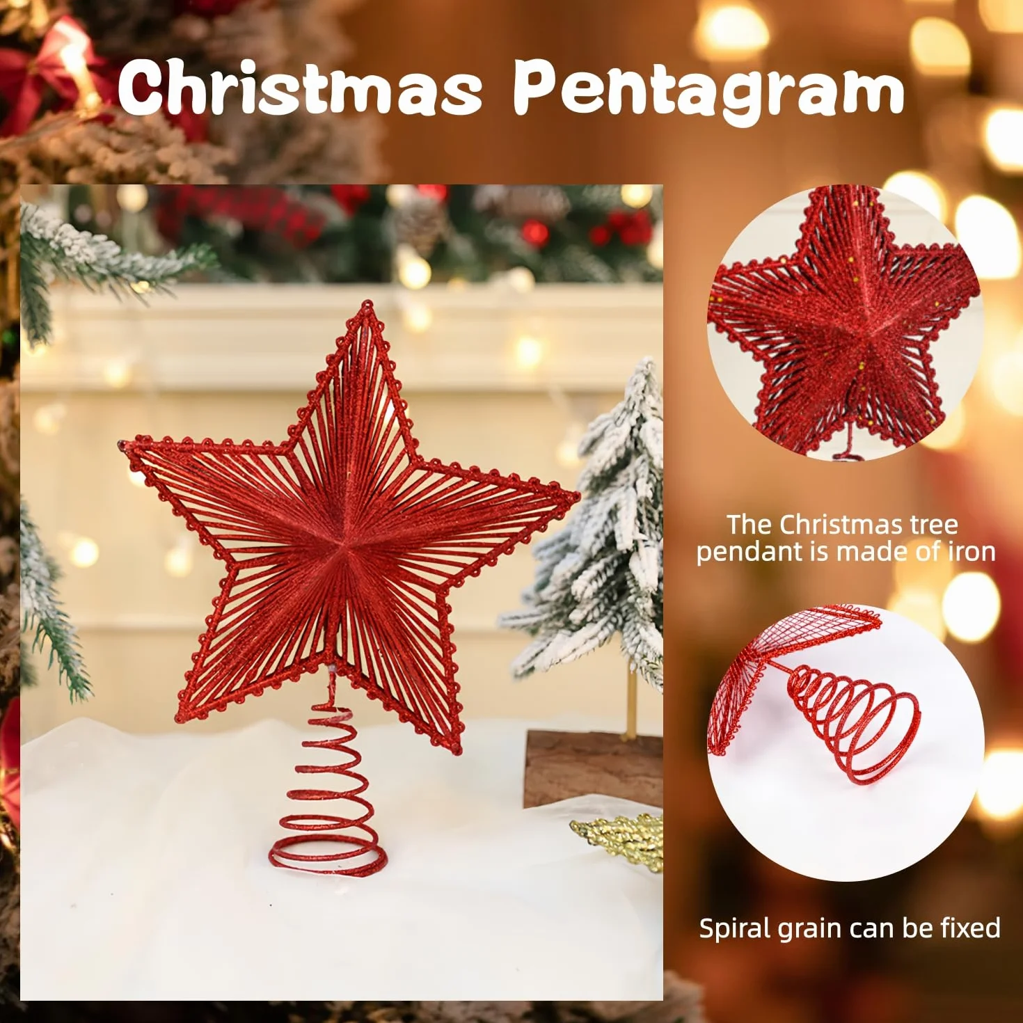 Estrella de Cinco Puntas Rojo 20cm Topper para Árbol de Navidad