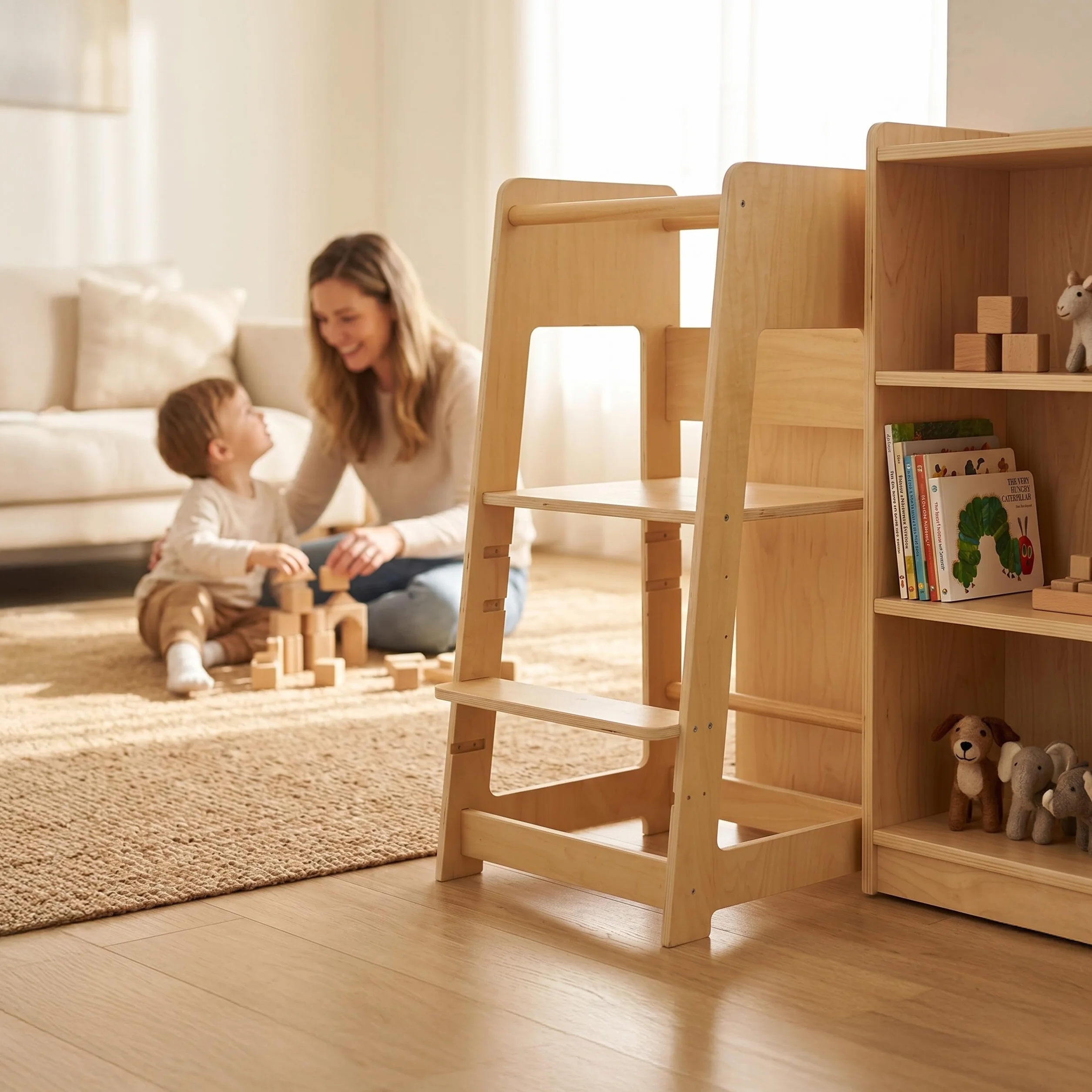 Relaxdays Torre de aprendizaje regulable antivuelco 90x44x44 cm natural