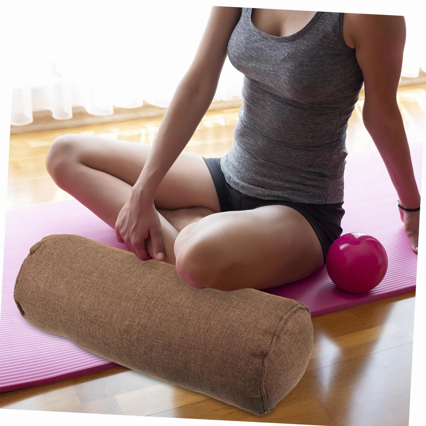 Yardwe Cojín de Yoga Cilíndrico de Alta Densidad Algodón y Lino