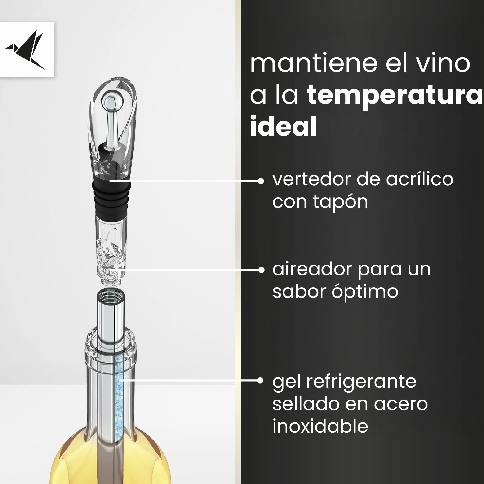 Beyond Enfriador de Botellas de Vino Acero Inoxidable con Vertedor – Varilla Enfriadora Accesorio ideal y Regalo para Amantes del Vino Hombre Mujer | Para Vino Blanco y Tinto (Set con 2 Varillas)