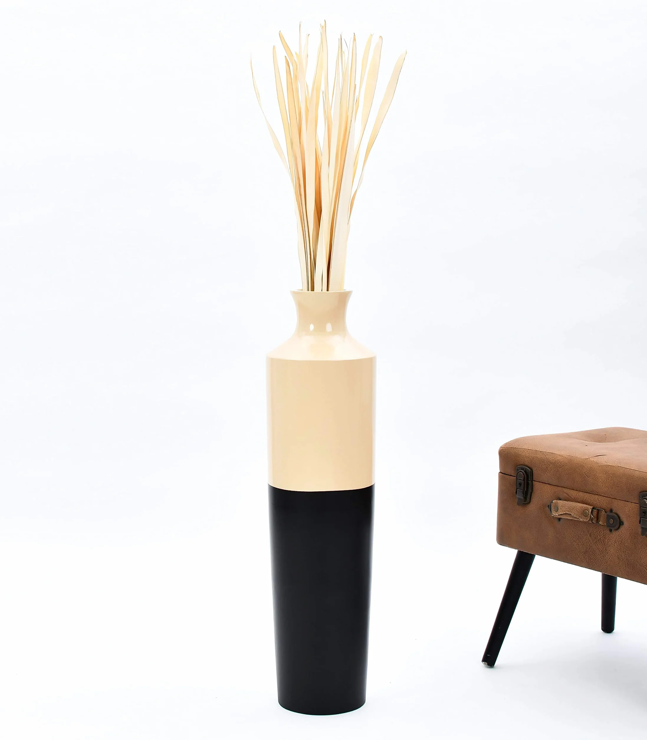 LEEWADEE Decoración Jarrón Suelo - Hojas de Palma Secas 115 cm Natural, Set 2 Ramos