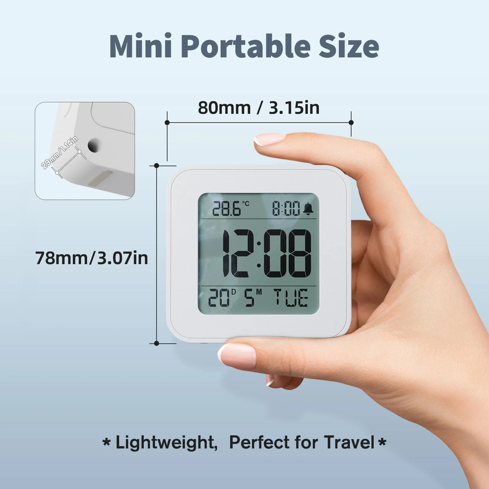 LATEC Reloj Despertador Digital con Temperatura, Retroiluminación, 12/24H, Snooze, Calendario, Pilas Incluidas, Blanco