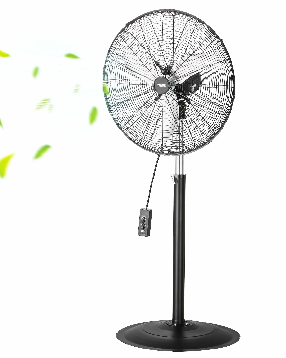 VEVOR Ventilador Oscilante de Pedestal 67 cm, Altura Ajustable de 131 a 193 cm Ventilador de Pie 3 Velocidades de Alta Potencia, para Sala de Estar, Hogar, Oficina, Negro, 670 x 600 x 1930 mm