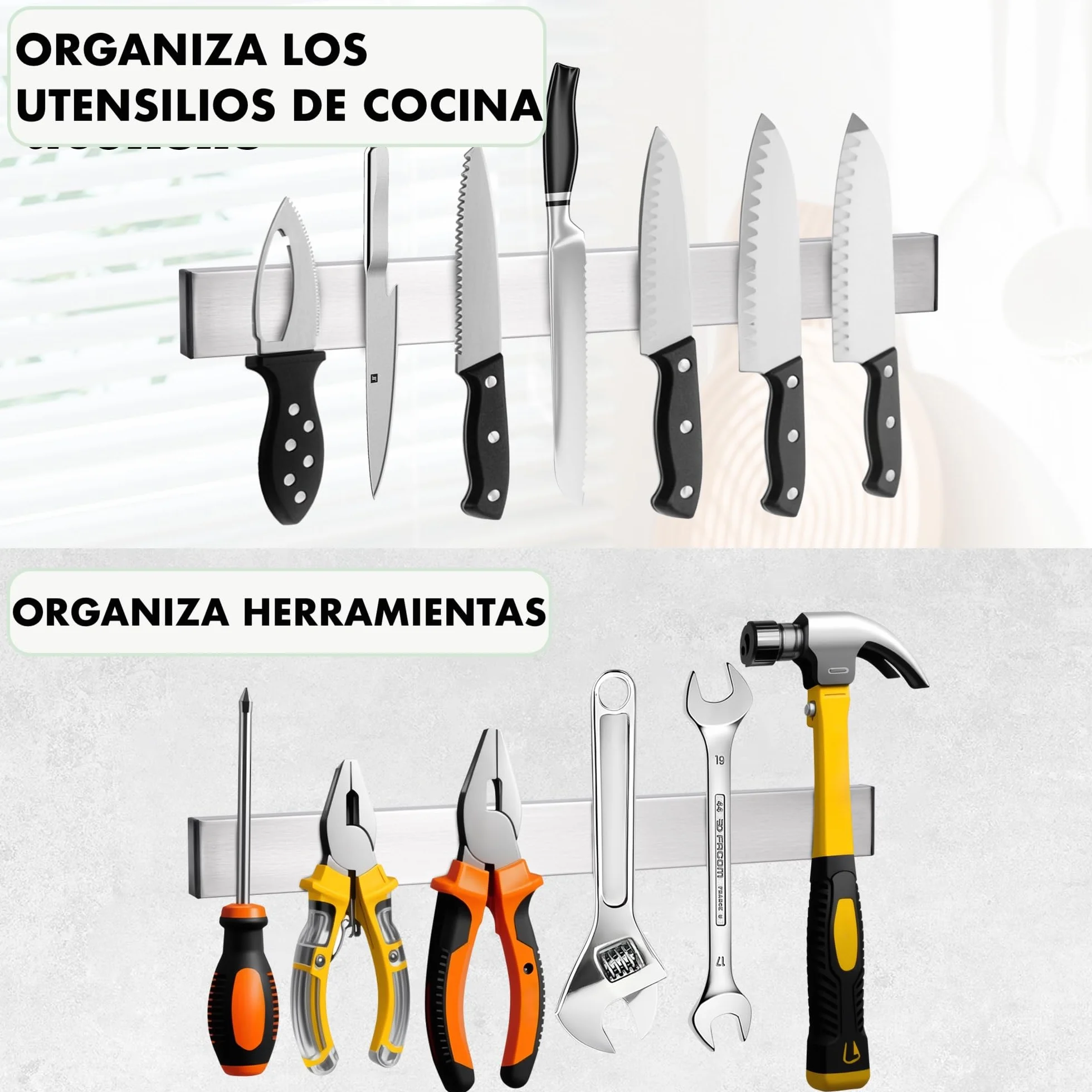 Barra Magnética para Cuchillos 40cm Acero Inoxidable Soporte Autoadhesivo Cocina Taller