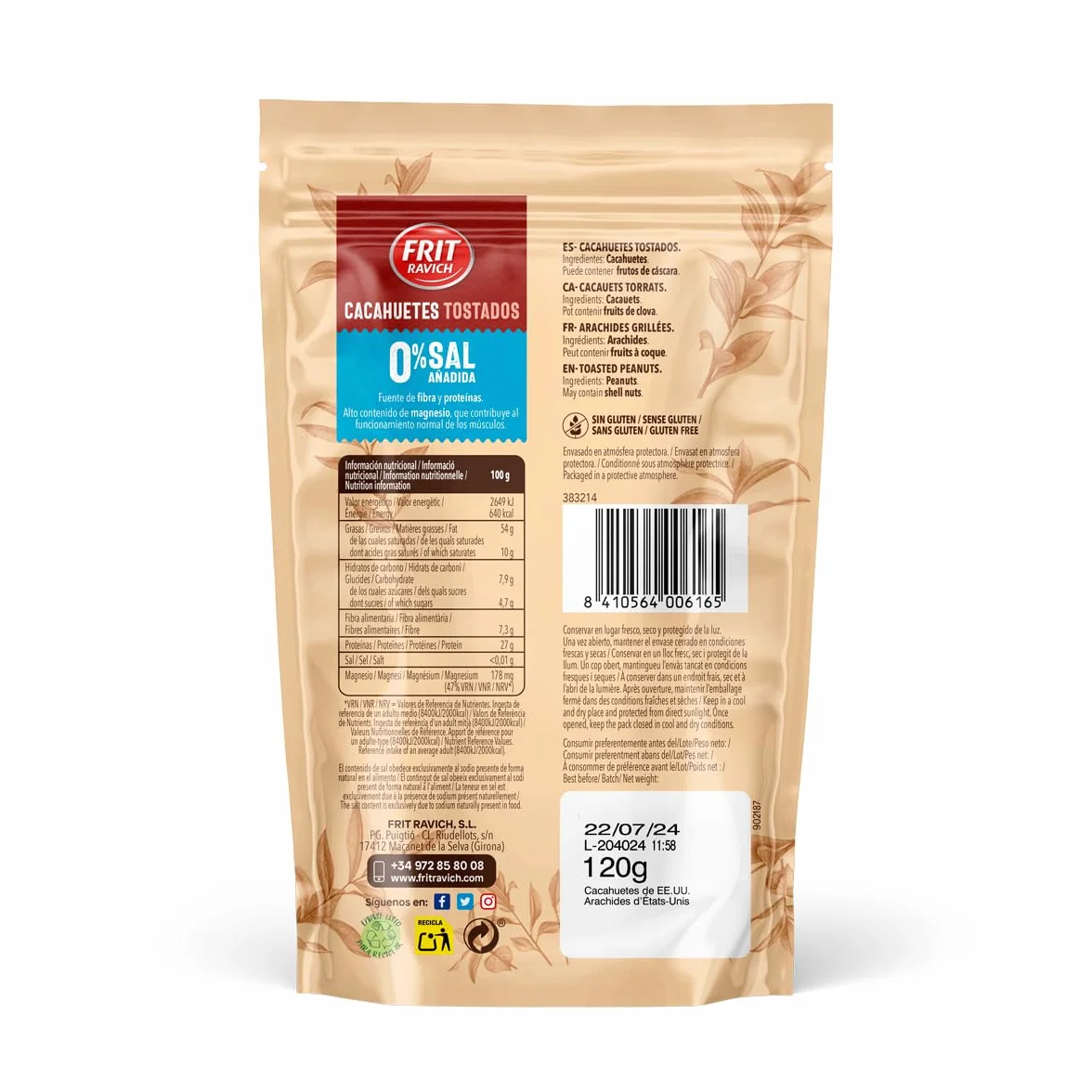 Frit Ravich Cacahuete Tostados sin Sal, 120g