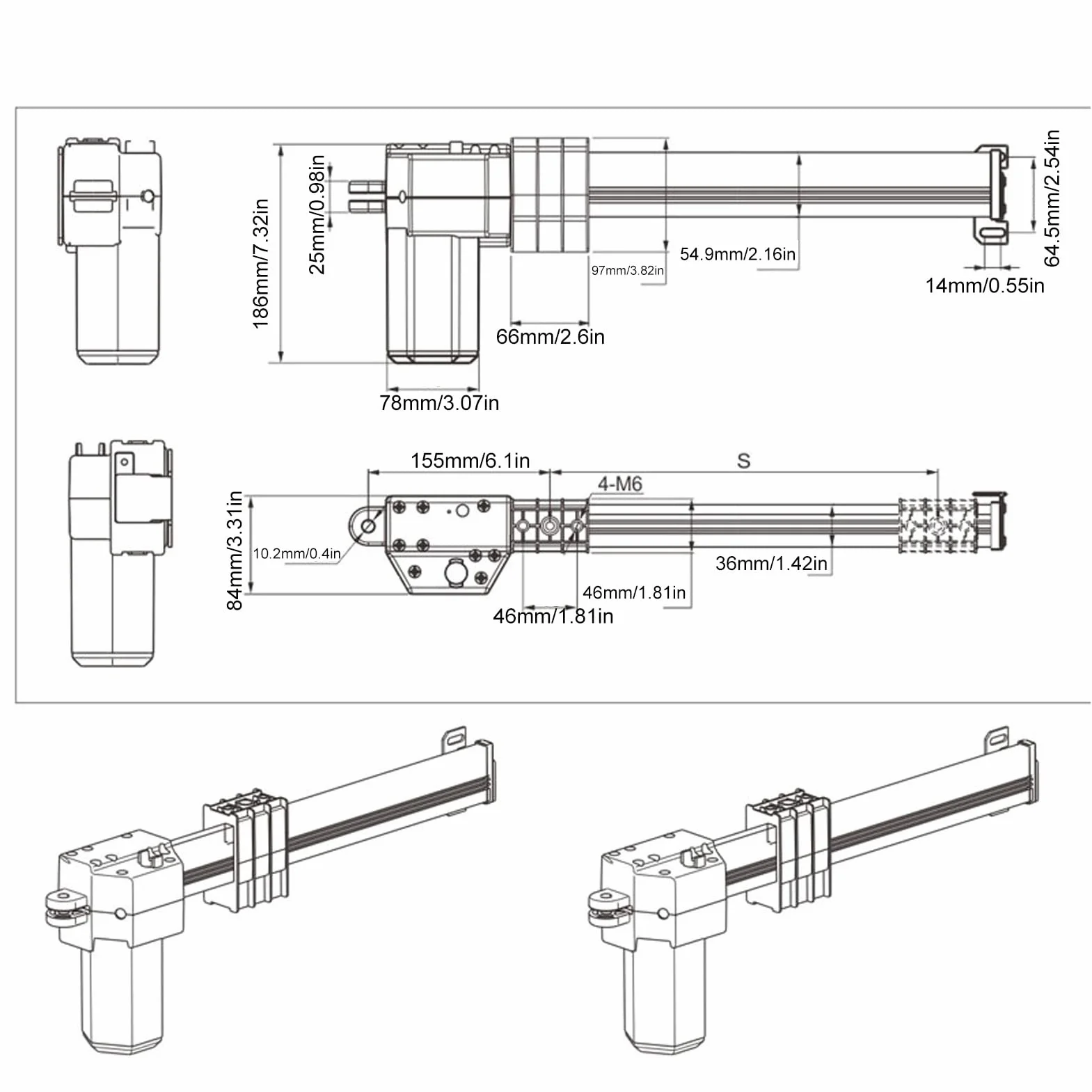 Actuador de motor de sofá reclinable eléctrico, 333 mm, protección IPX4, DC29V, para sofás eléctricos, sillas elevadoras