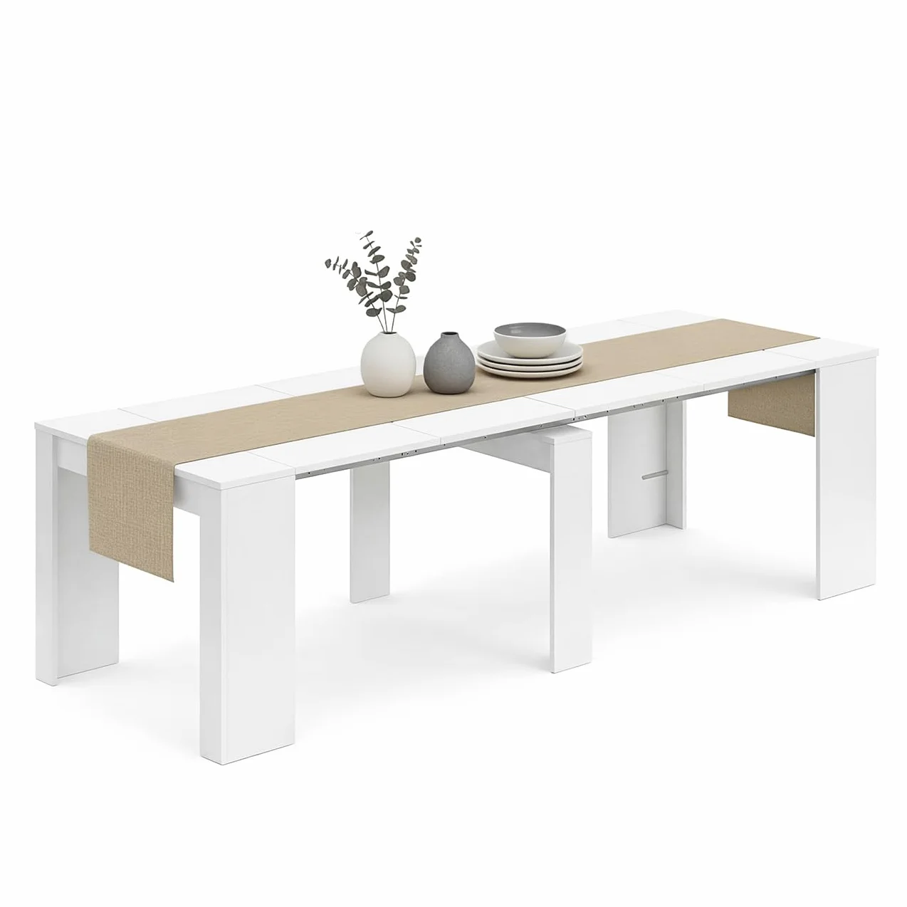 duehome | Mesa de Comedor, Consola, Mesa Extensible, Mesa para Salon, Recibidor o Cocina, Acabado en Blanco Artik, Modelo Denis, Medidas: 50-235 cm (Largo) x 90 cm (Ancho) x 78 cm (Alto)