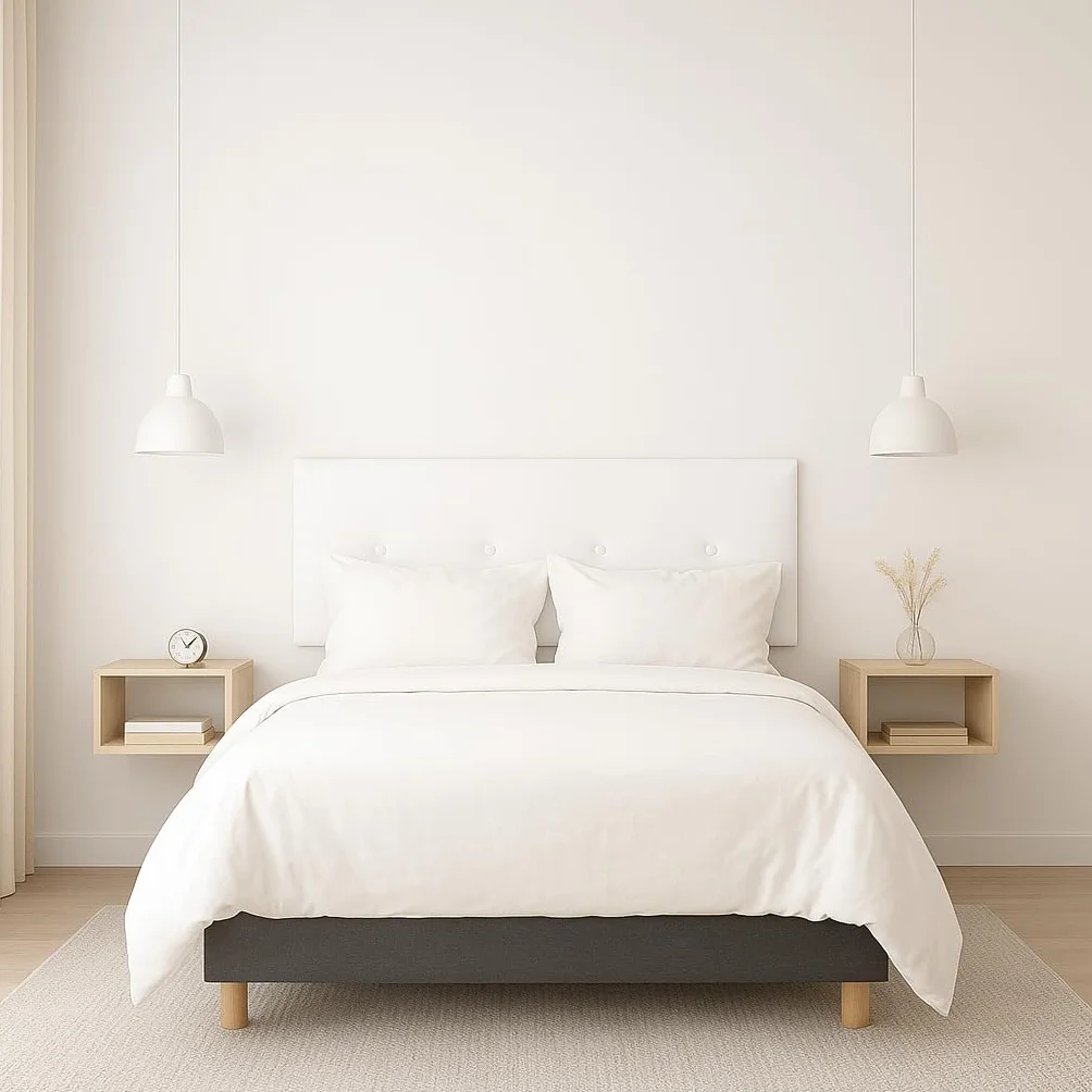 Silcar Home - Cabecero de Cama 135 Blanco Silvi - Tapizado, Estructura Madera, Hilera Botones Estilo Moderno - Fácil Instalación, Acolchado Confort - 135 cm, Polipiel Blanco