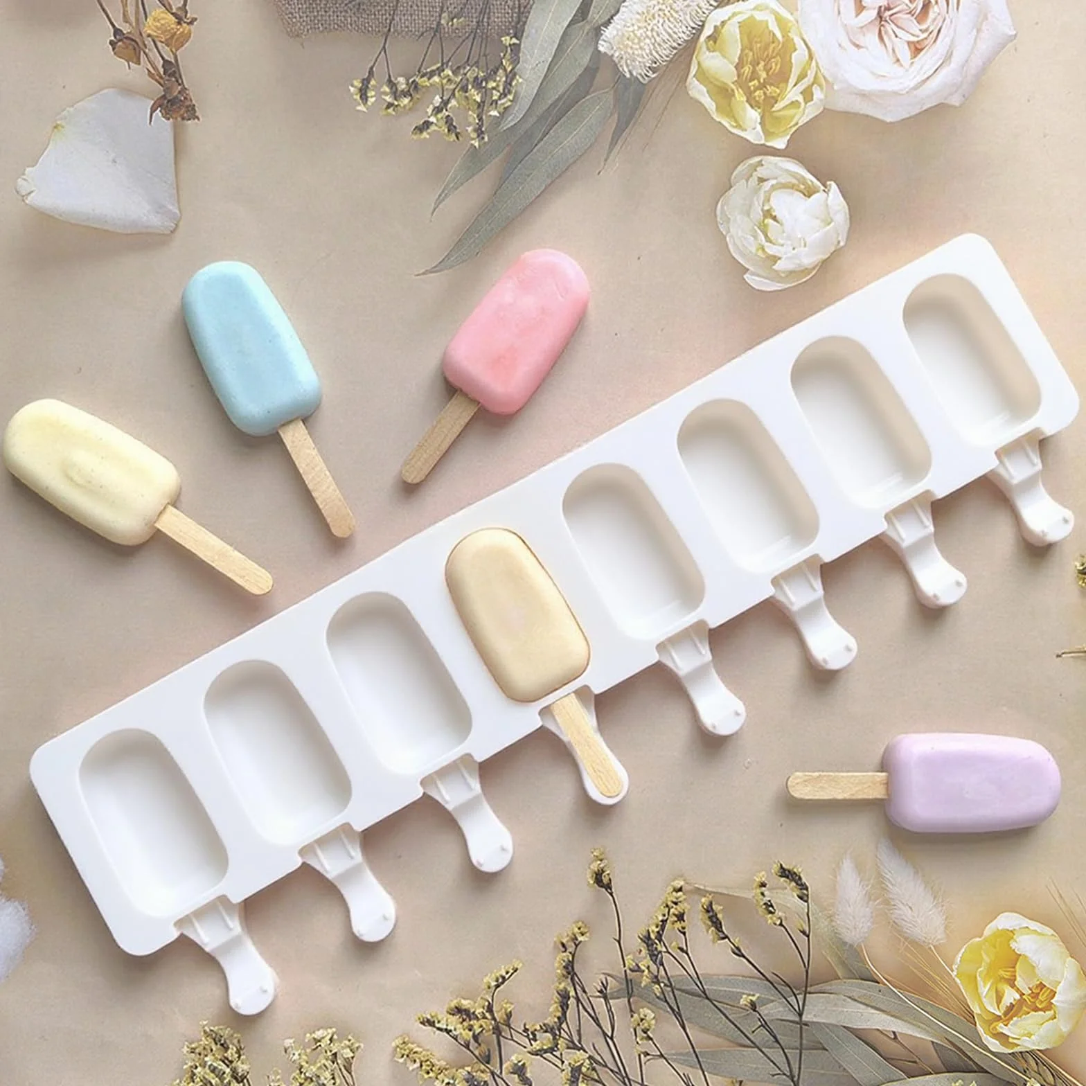 Moldes Grandes Silicona Helados con Tapa Juego Polos Magnum sin BPA 100 Palos Madera Bolsas OPP