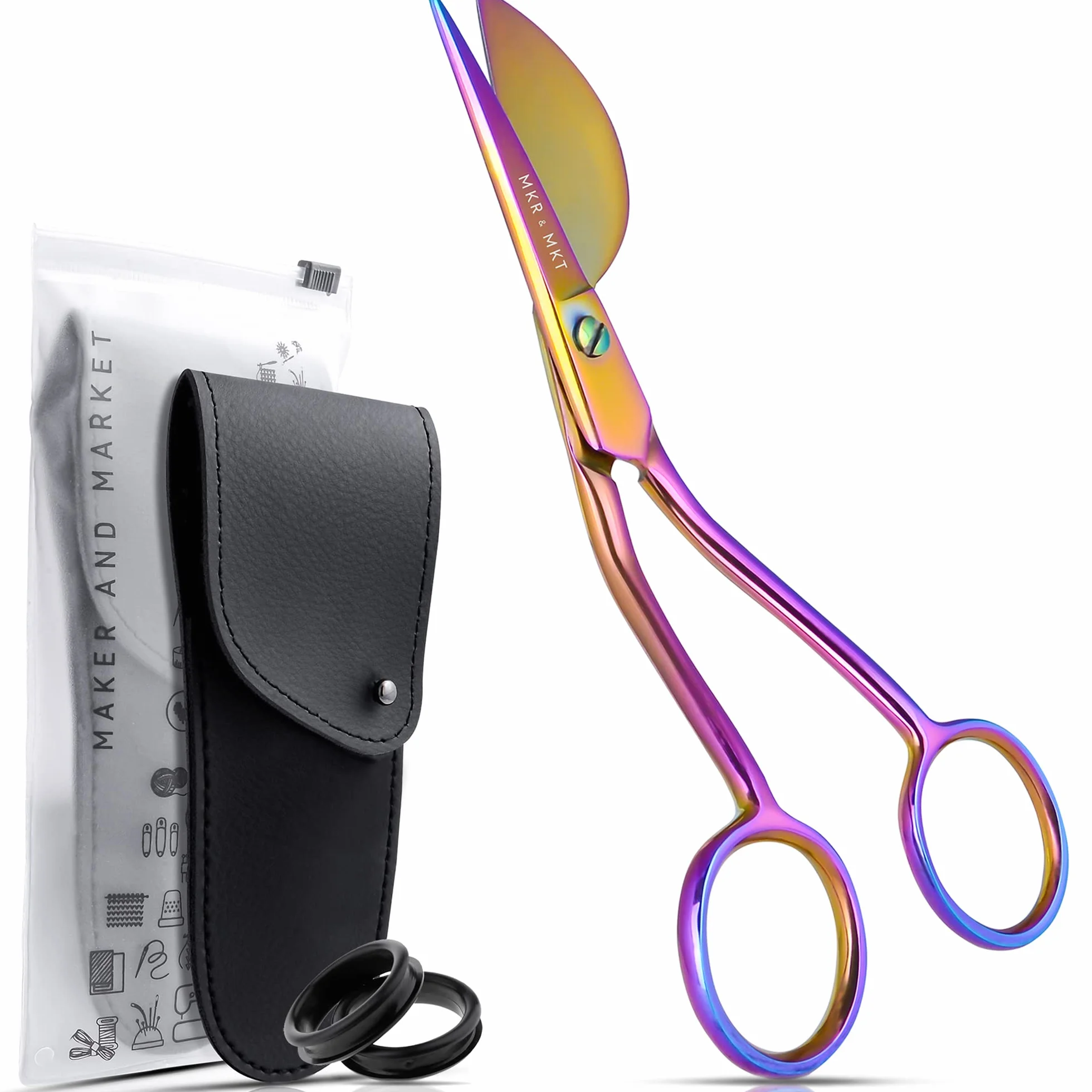 Applique Pelican Duckbill Blade 5.8 pulgadas – Tijeras de mango curvo doblado doble con funda de bolsa para bordado, tela, hilo, tejer, costura, artes y manualidades (arcoíris) | Bordado a máquina, costura y acolchado, corte de precisión para tela e hilo,