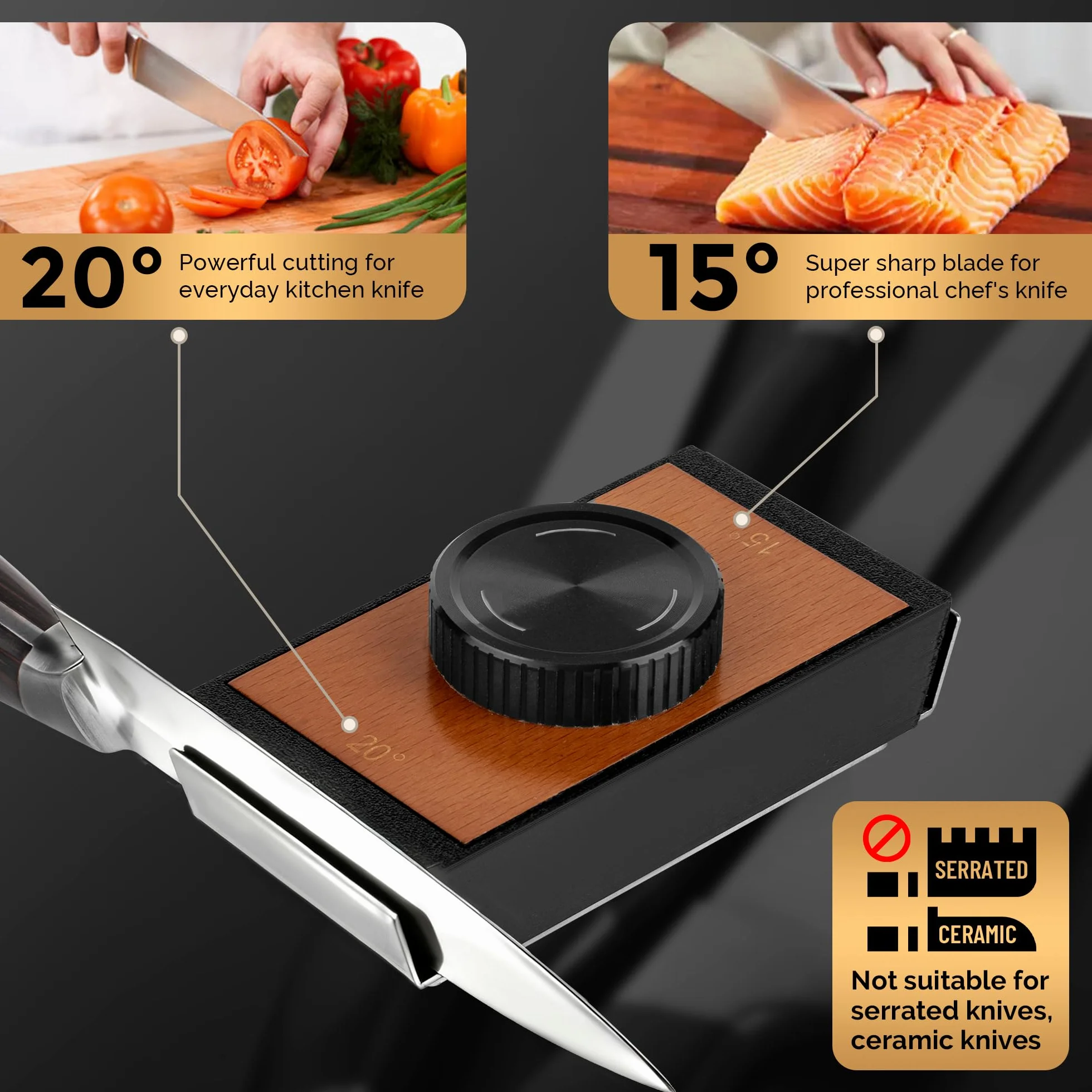 Afilador de Cuchillos Rodillo, Afilador de Cuchillos Profesional para Cuchillos de Cocina, Piedra de Afilar, Rolling Knife Sharpener en 5 Discos, Dos Ángulos de Afilado 15°y 20° (Negro)