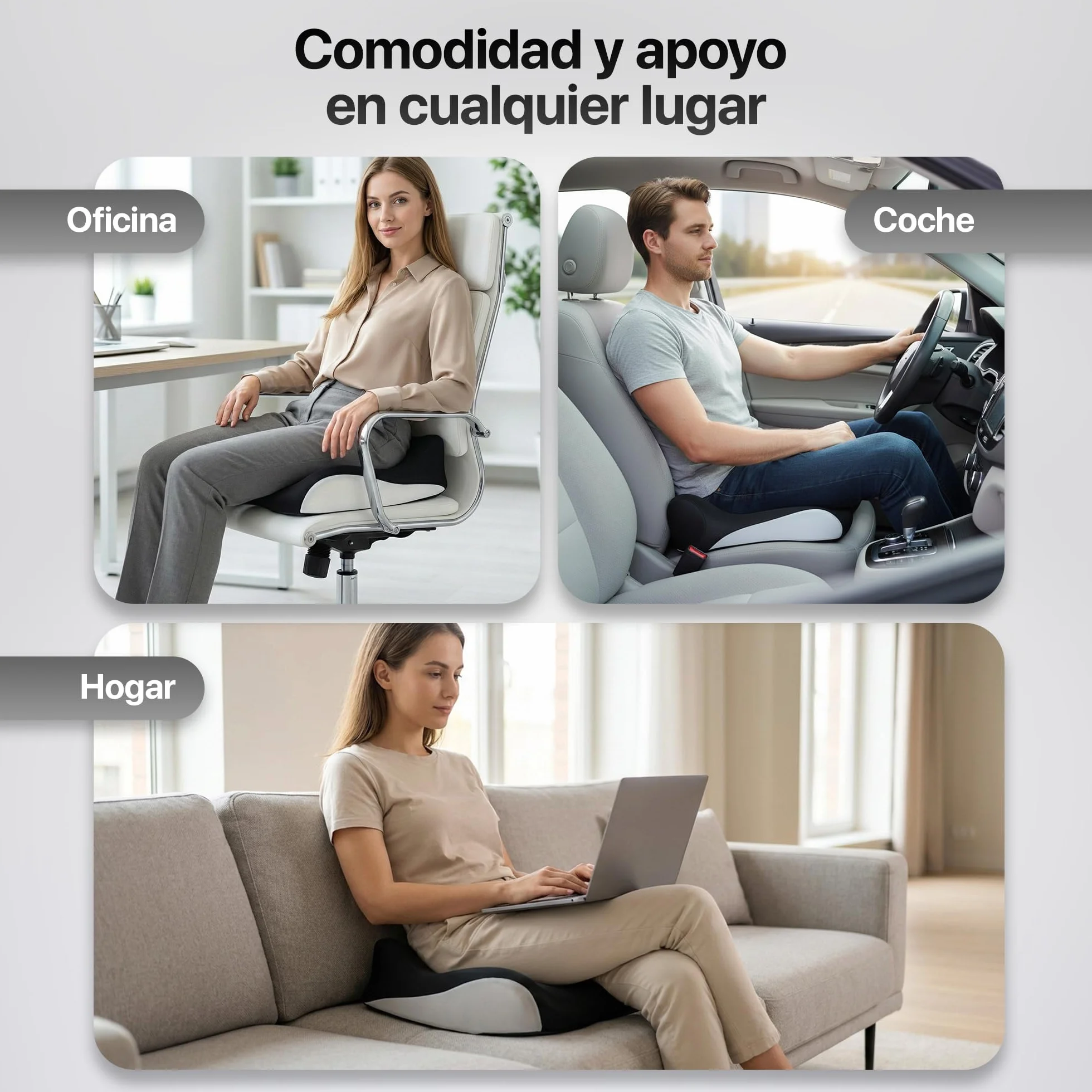 Cojin Silla Oficina Viscoelastico Ergonómico Funda Lavable Transpirable Base Antideslizante