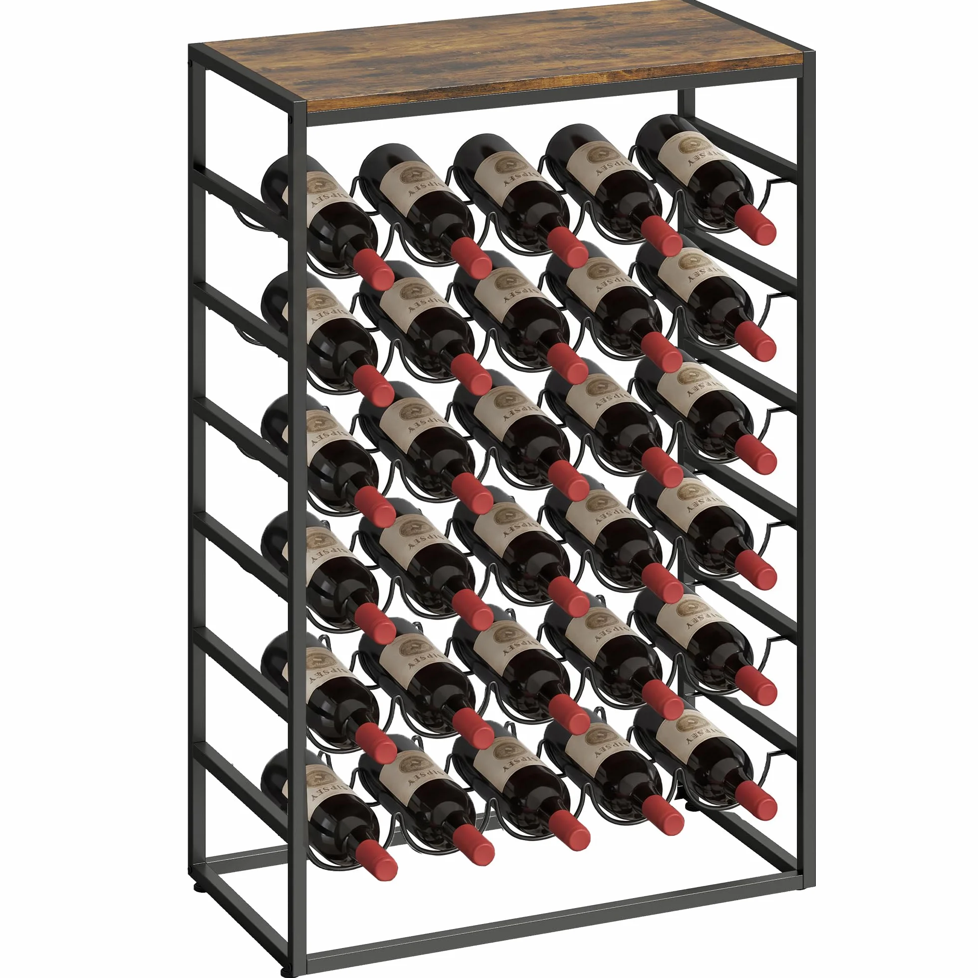 HOMCOM Botellero para 30 Botellas, Botellero para Vino de 6 Niveles con Encimera de Efecto Madera, Estilo Industrial, para Cocina, Comedor, Bar, 59x30x88,5 cm, Marrón Rústico