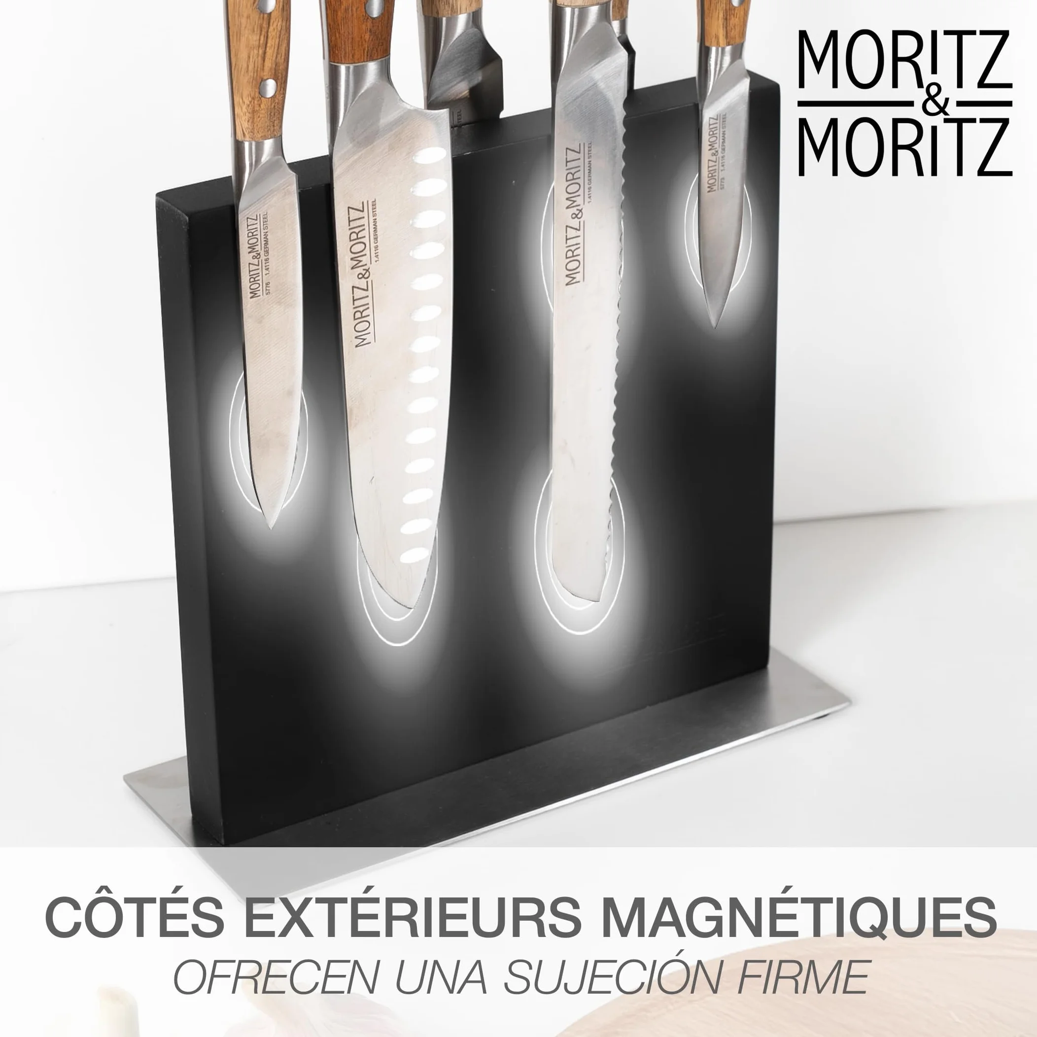 Moritz & Moritz Bloque magnético para cuchillos negro – Soporte magnético con fuerte agarre