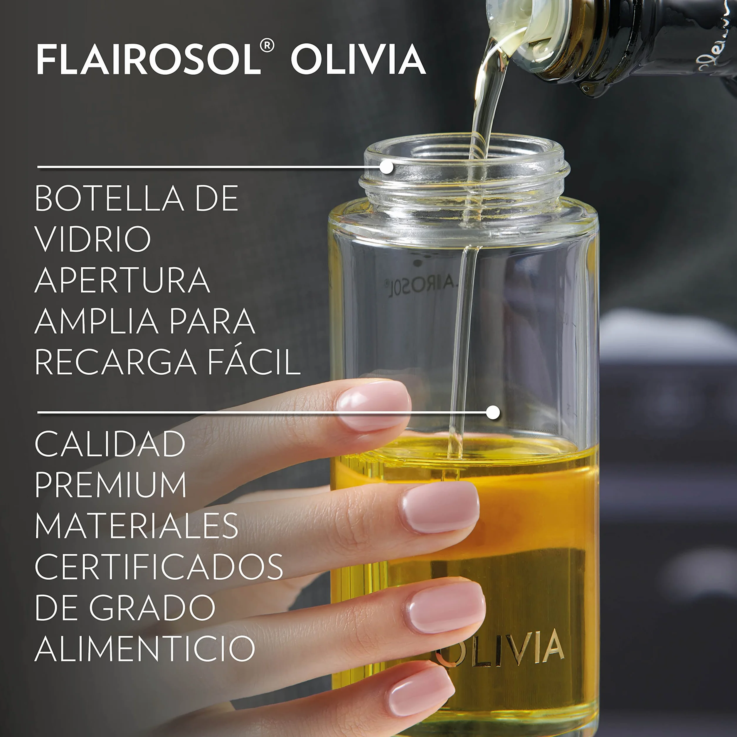 FLAIROSOL OLIVIA El Pulverizador de Aceite Avanzado Original para Cocina Barbacoas 130 ml Hojas Doradas