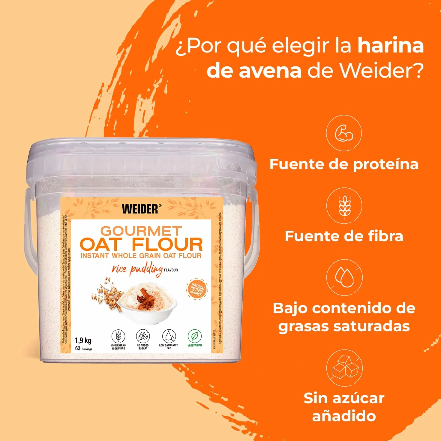Weider Oat Gourmet Harina de Avena Integral Sabor Arroz con Leche 1,9 kg