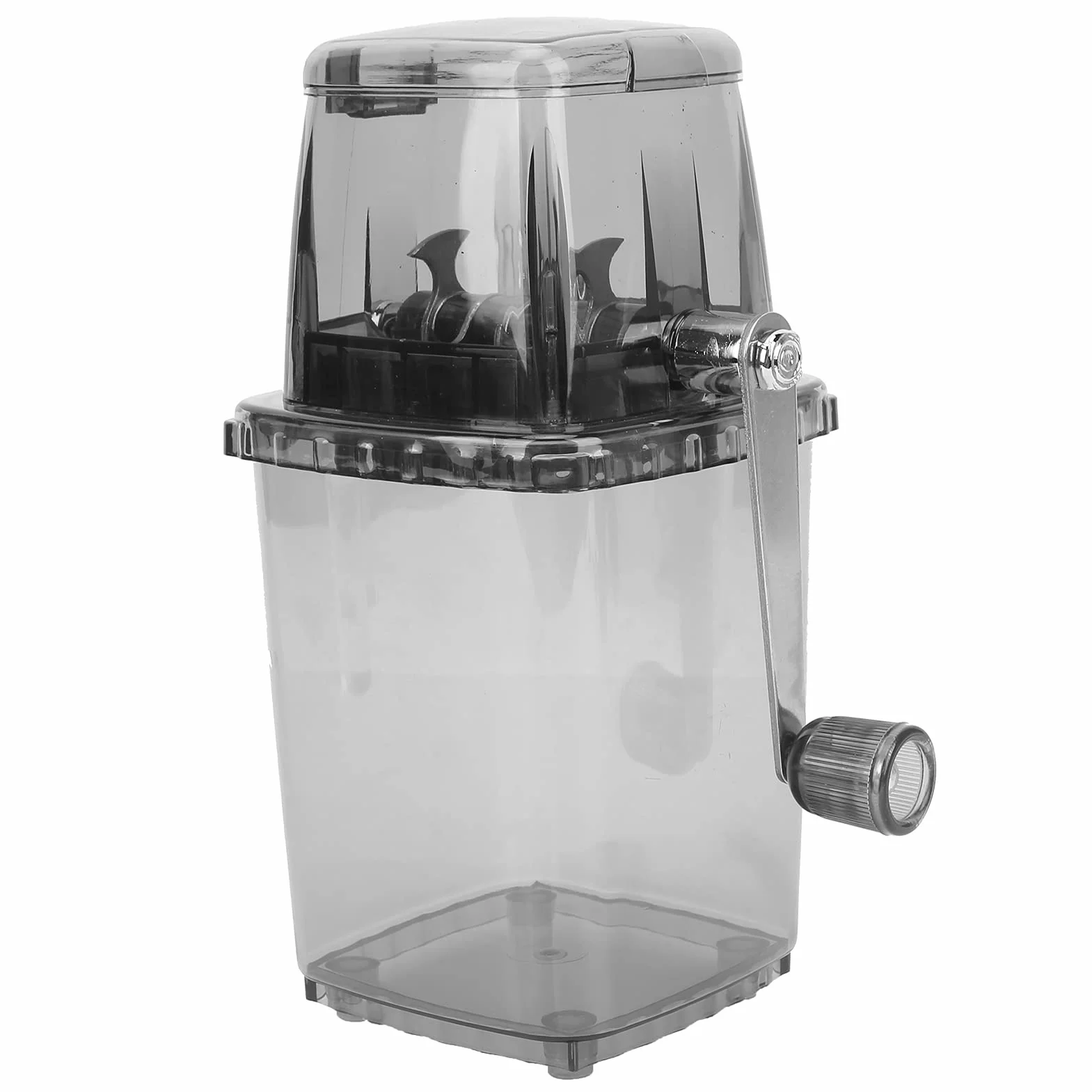 Trituradora de hielo con manivela de acero inoxidable transparente portátil