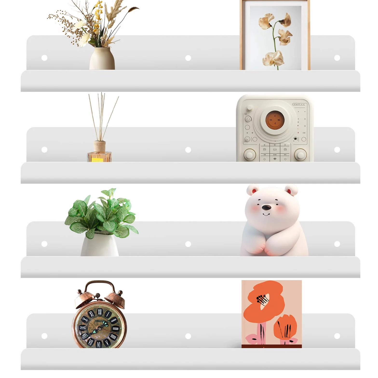 Gucass Estantería Pared Sin Taladrar 30cm Estantes Flotantes Acrílico Blanco Decoración Baño Cocina