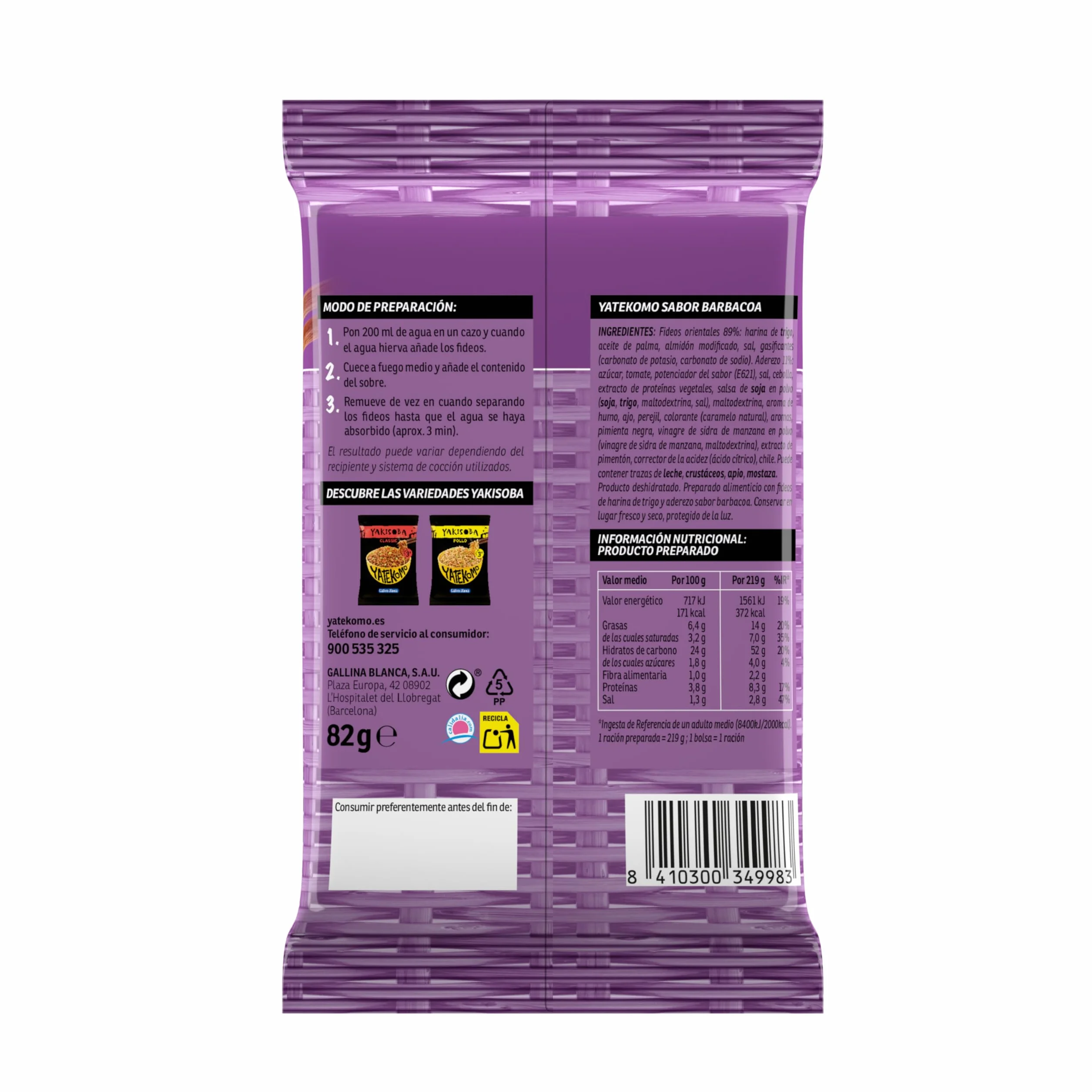 Yatekomo Fideos Orientales Barbacoa 82g