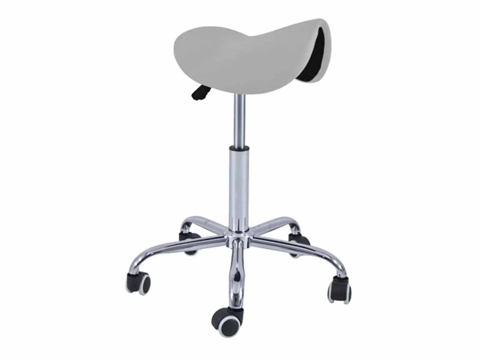 QUIRUMED Taburete Pony 5 Ruedas, Base cromada, Tapizado Polipiel, Regulable Altura, Giratorio, 150 kg