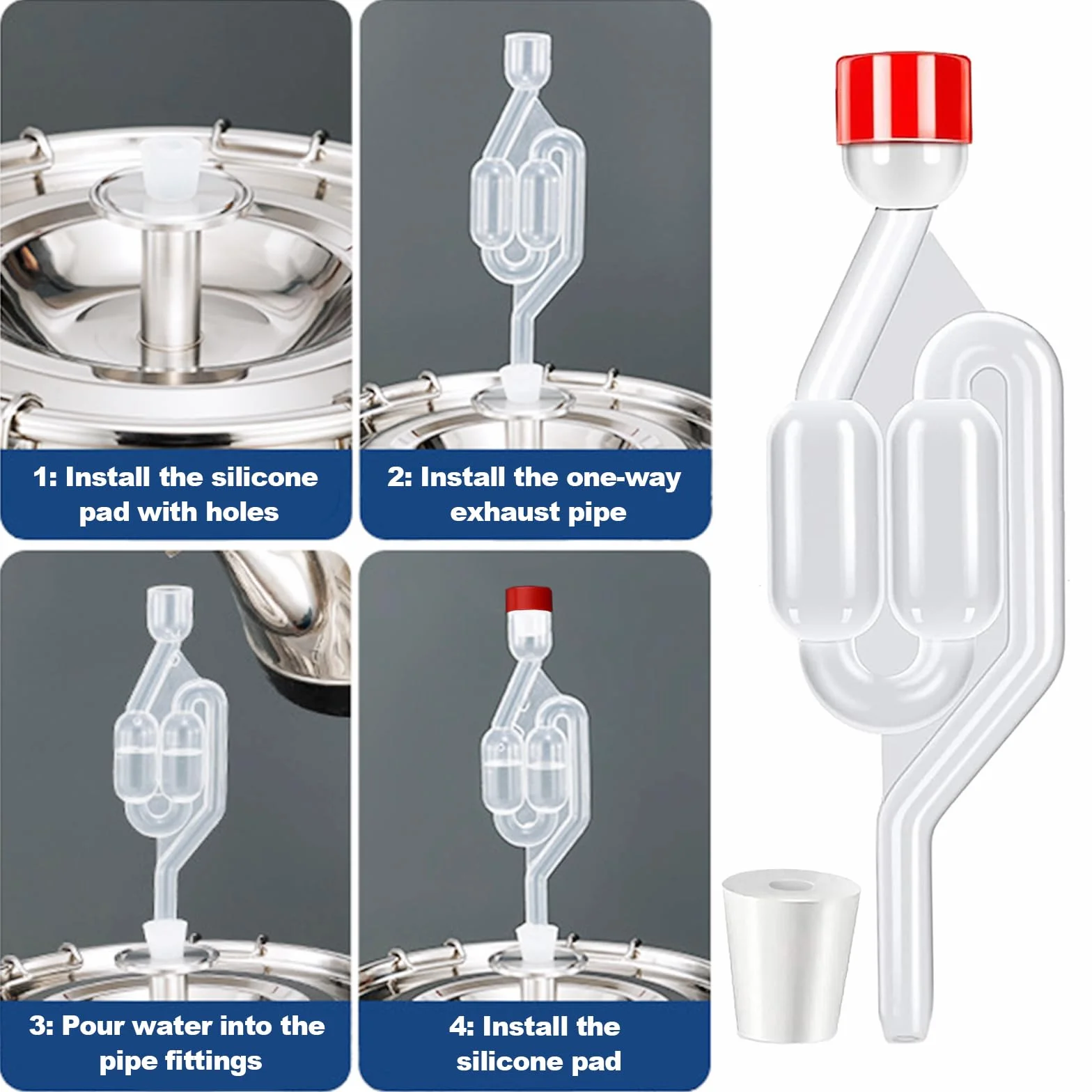 4 unidades Tubo de Fermentación Airlock Esclusas con 4 Tapón de Goma de Plástico Válvula Antirretorno Desague Burbujeador,Esclusa para Secundaria de Cerveza Fermentada con Jugo Puro y Vino Tinto