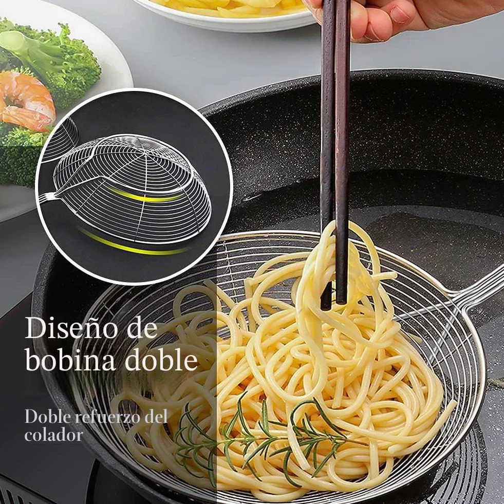 Colador Espumadera de Acero Inoxidable, Cuchara de Red para Freír Pasta, 20 cm