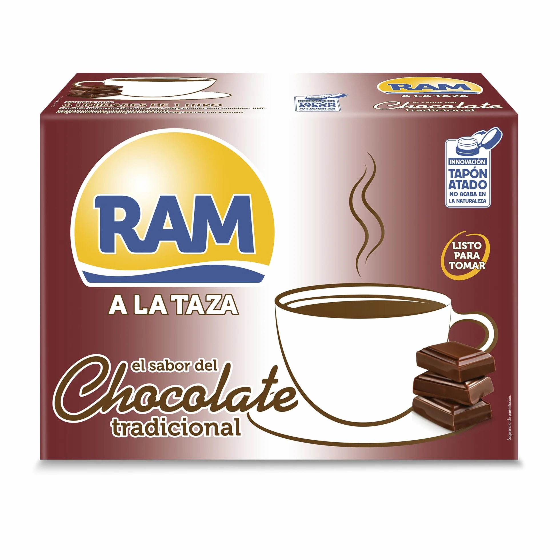 Chocolate a la Taza RAM, Listo para Calentar, Pack 6 x 1 Litro, Cremoso, Leche y Cacao