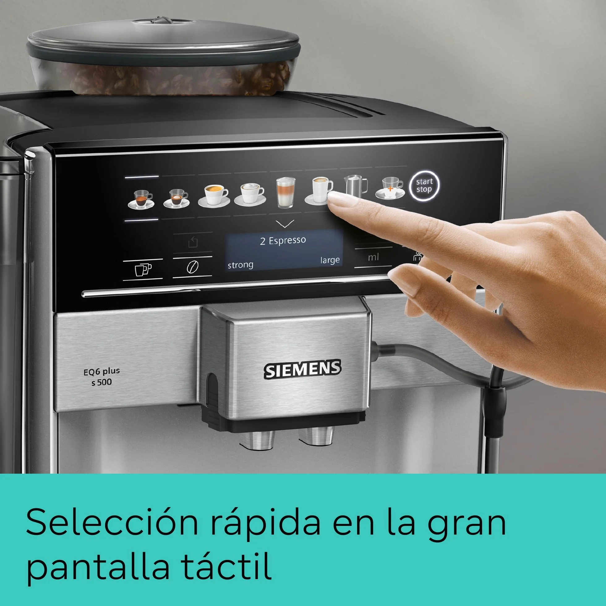 Siemens - Cafetera automática, sistema de leche, 12 bebidas, limpieza automática del depósito de leche, molinillo cerámico, pantalla táctil grande, EQ6 plus s500, TE655203RW