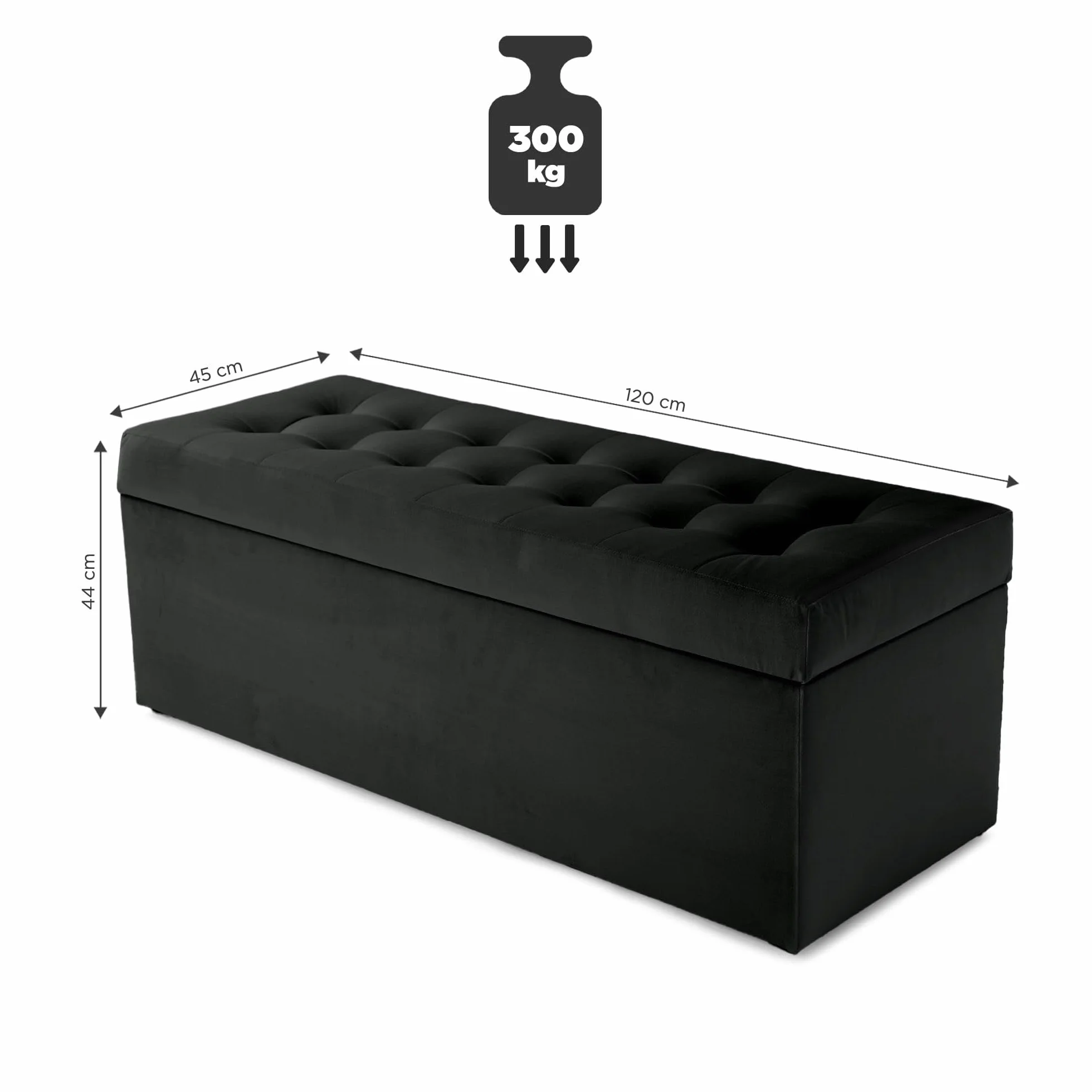 MG Design Puf con almacenaje 45 × 120 cm Gris Oscuro – Banco tapizado con baúl Interno, Estructura de Madera hasta 300 kg, Superficie Lisa con Brillo Elegante, sin Montaje, fácil de Limpiar