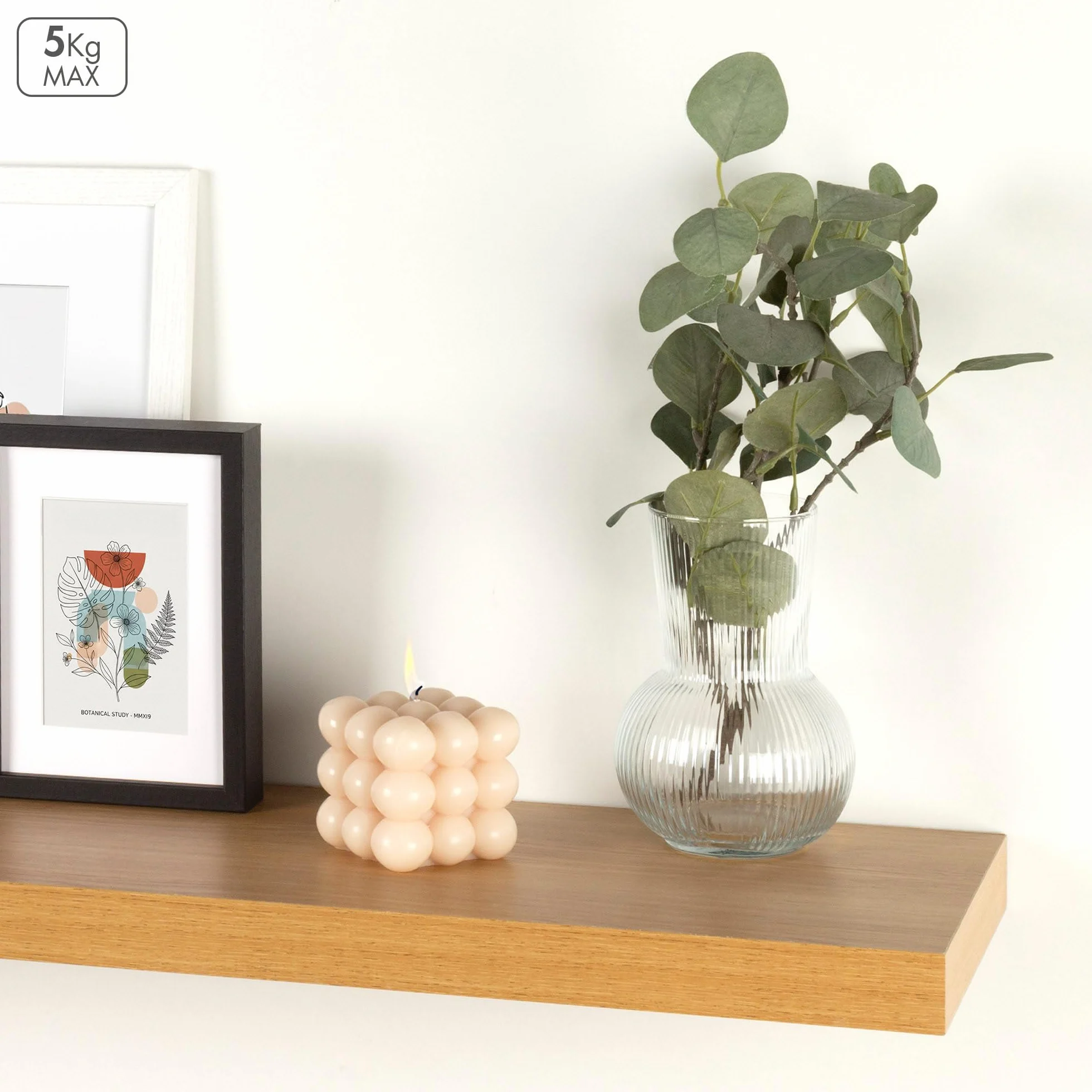 AKTIVE MAX Home Estante de Pared, 100 cm, Peso máximo 5 kg, Flotante, con balda Efecto Madera Roble Natural, Soportes Invisibles, para salón, Dormitorio, Oficina (18491)
