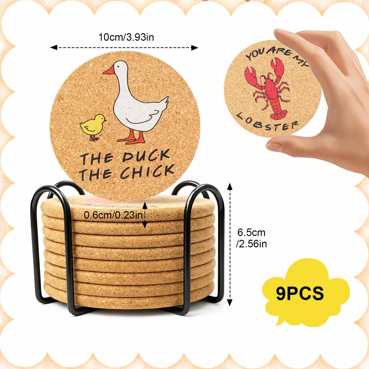 9 Piezas Friends Merchandise, Posavasos de Friends Set, Posavasos de Corcho para Bebidas con Soporte, Regalos de Amigos para Mujeres, Posavasos para Mesa de Café（10 * 10 * 0.6cm）