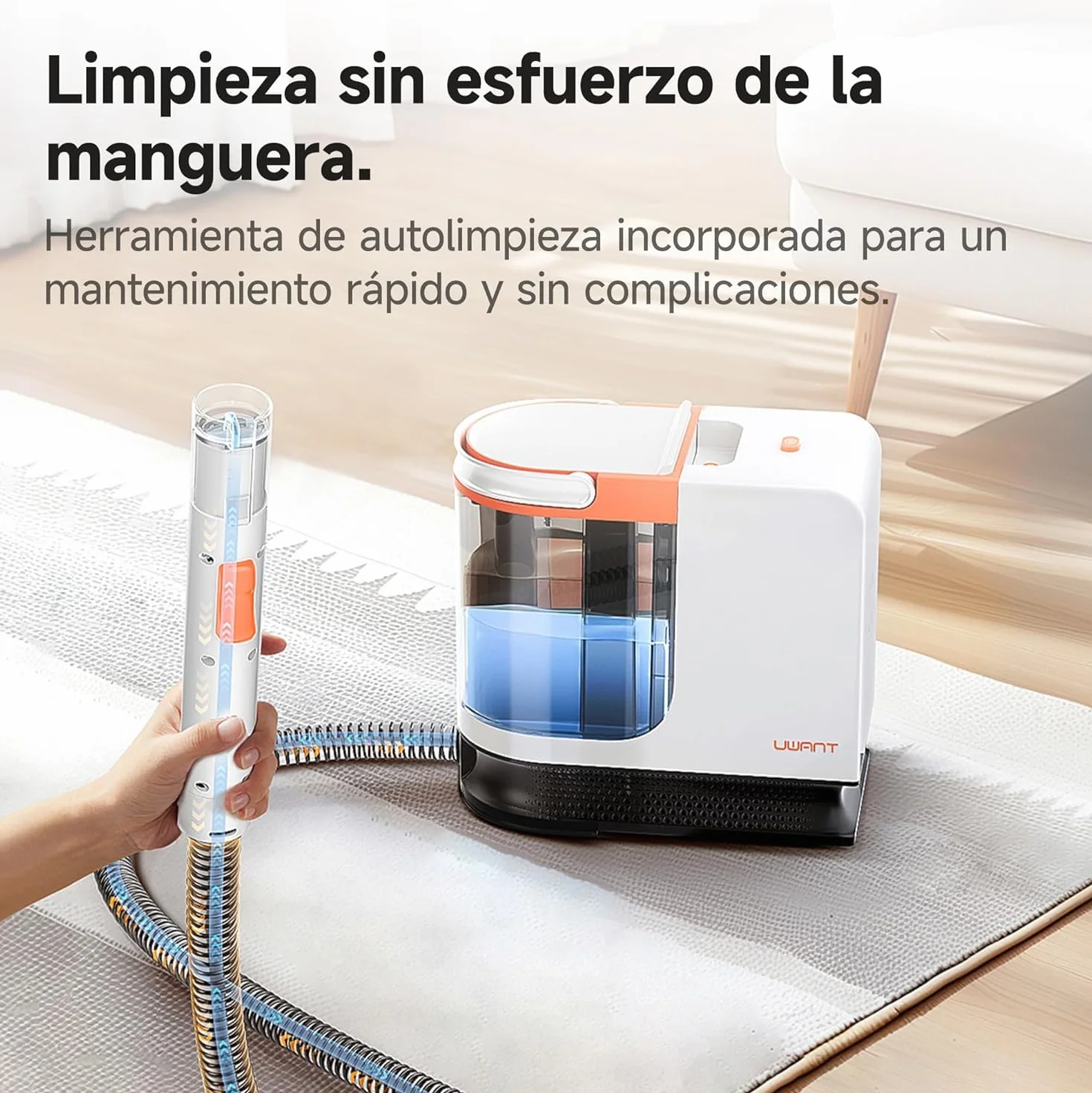 Uwant Limpiador de Tapicerías y Alfombras 18kPa Potente Succión, Máquina Limpiadora Portátil con Autolimpieza, Limpiador de Manchas para Mascotas con Herramientas y Solución, para Sofá, Coche set of 1
