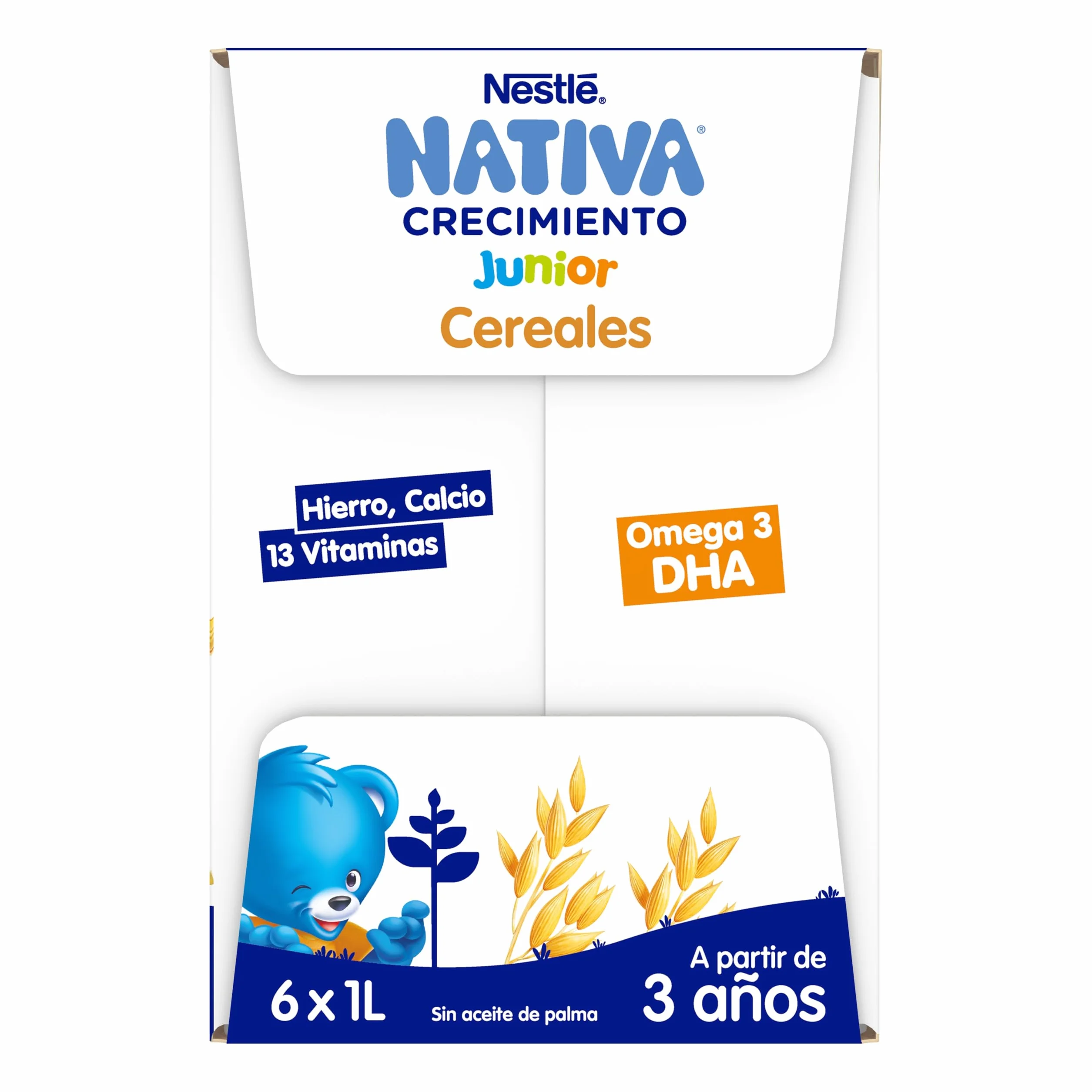 NESTLÉ NATIVA Crecimiento JUNIOR Cereales Leche Líquida para Niños 3 Años 6 Paquetes 1L