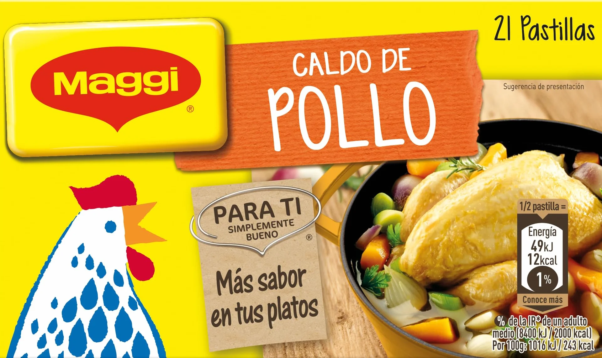 MAGGI Caldo de Pollo deshidratado 12 x 21 pastillas 10g 252 cubitos