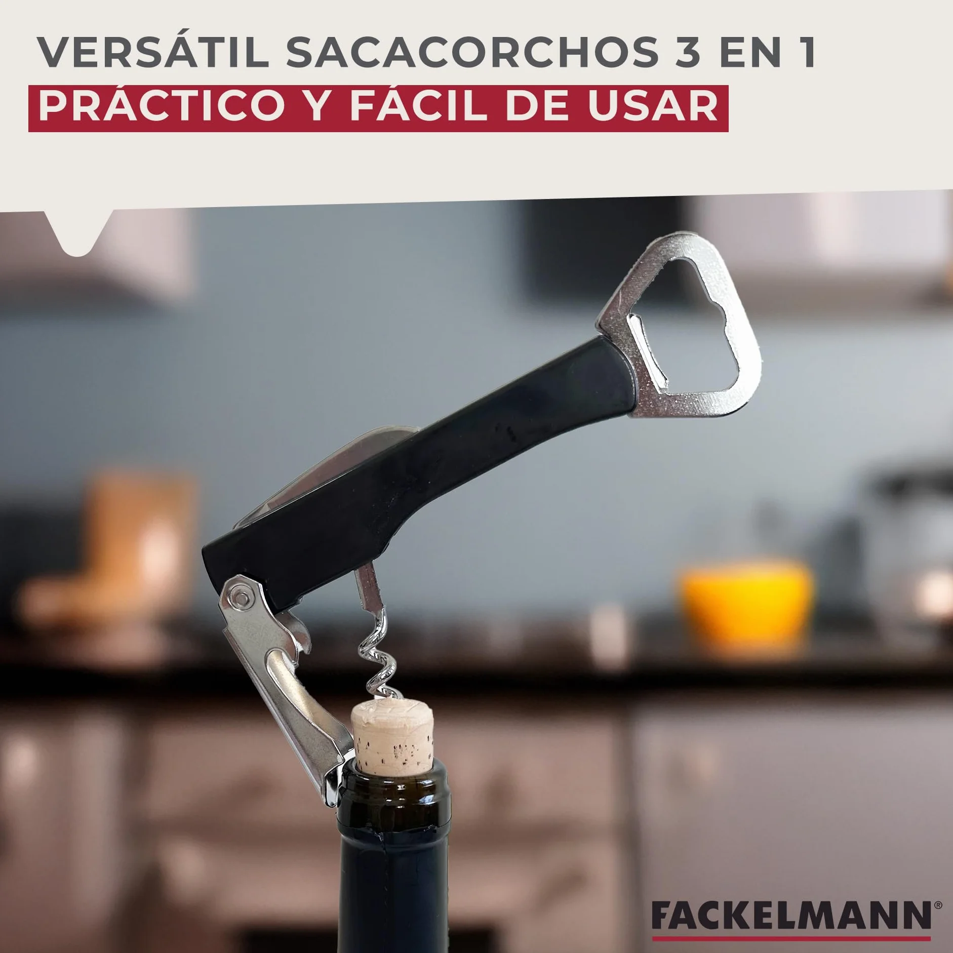 FACKELMANN Sacacorchos Camarero Multifuncional, 13,5x8x1 cm, 1 Ud