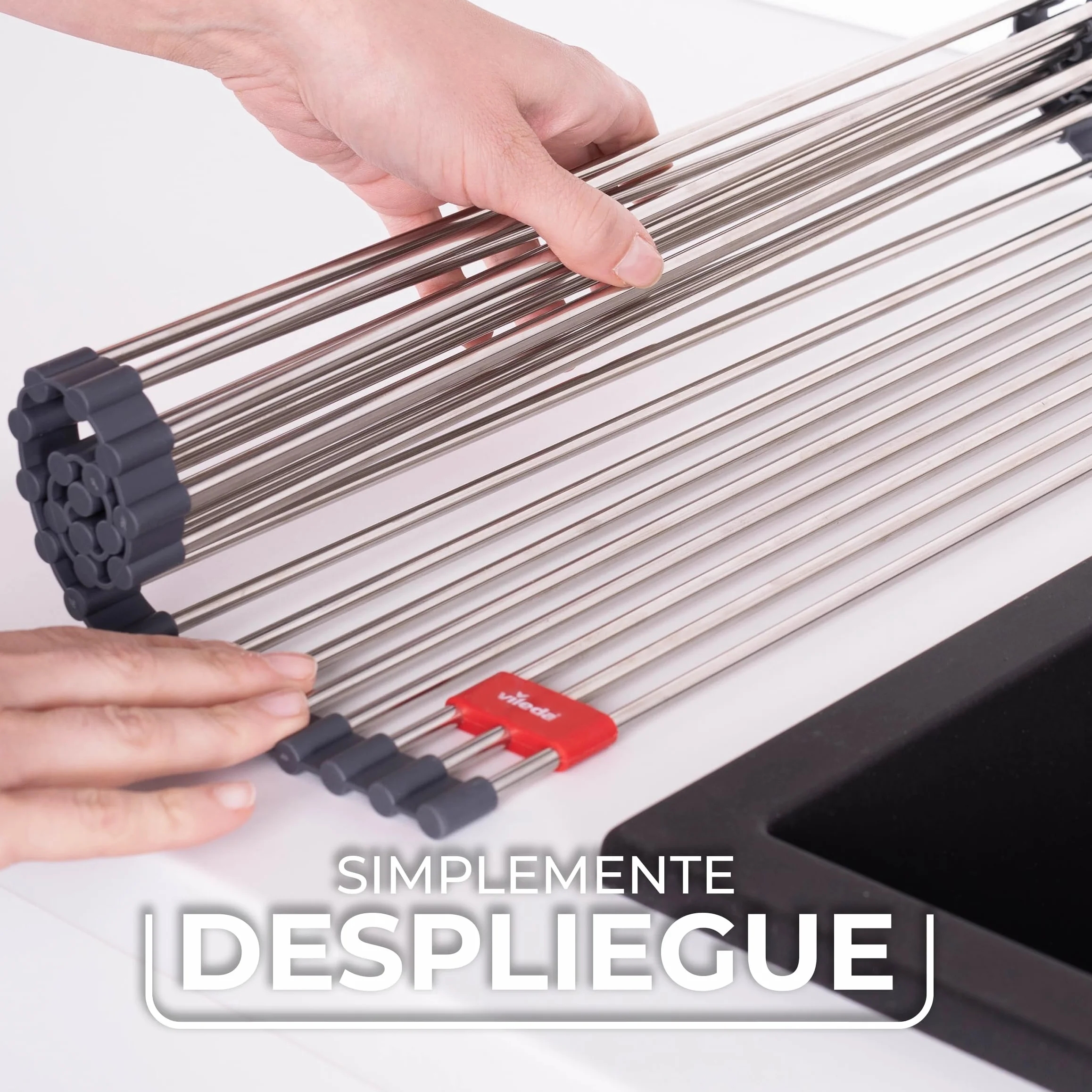 Vileda Escurreplatos Plegable 45 x 40 cm Acero Inoxidable Enrollable