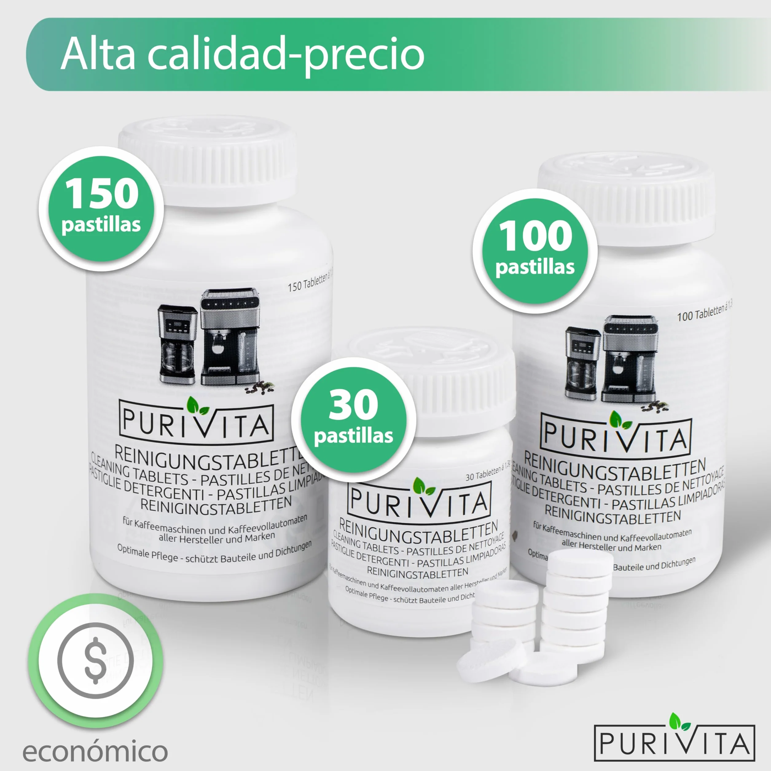 PURIVITA® Pastillas descalcificadoras para cafeteras Delonghi, Krups, Jura, Senseo, Nespresso - 30 pastillas