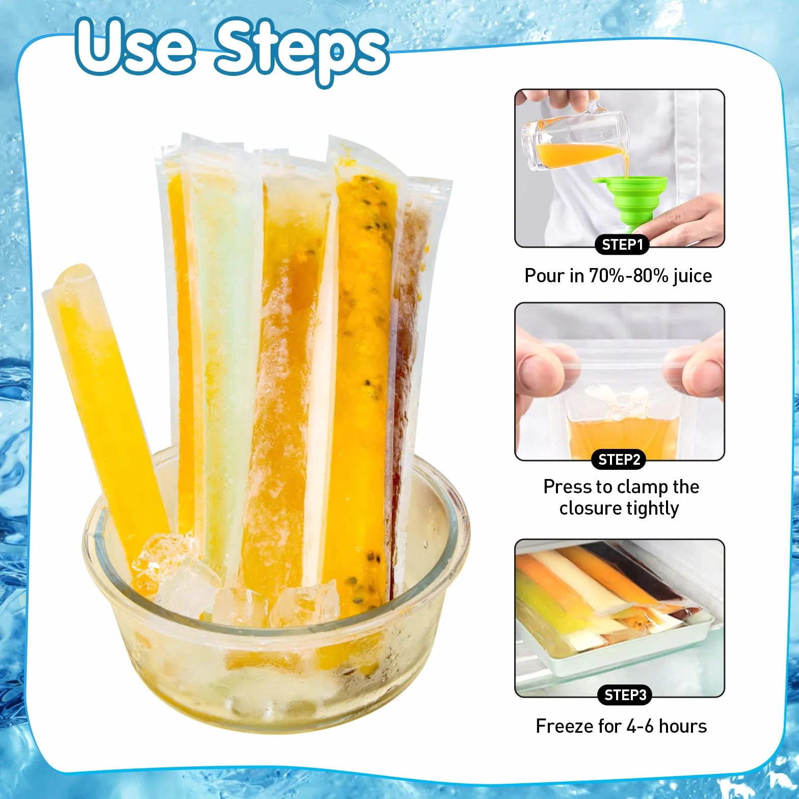 Bolsas para Helados 50 Pack Moldes para Helados Bolsa de Hielo Congelador Pop con Embudo Verde