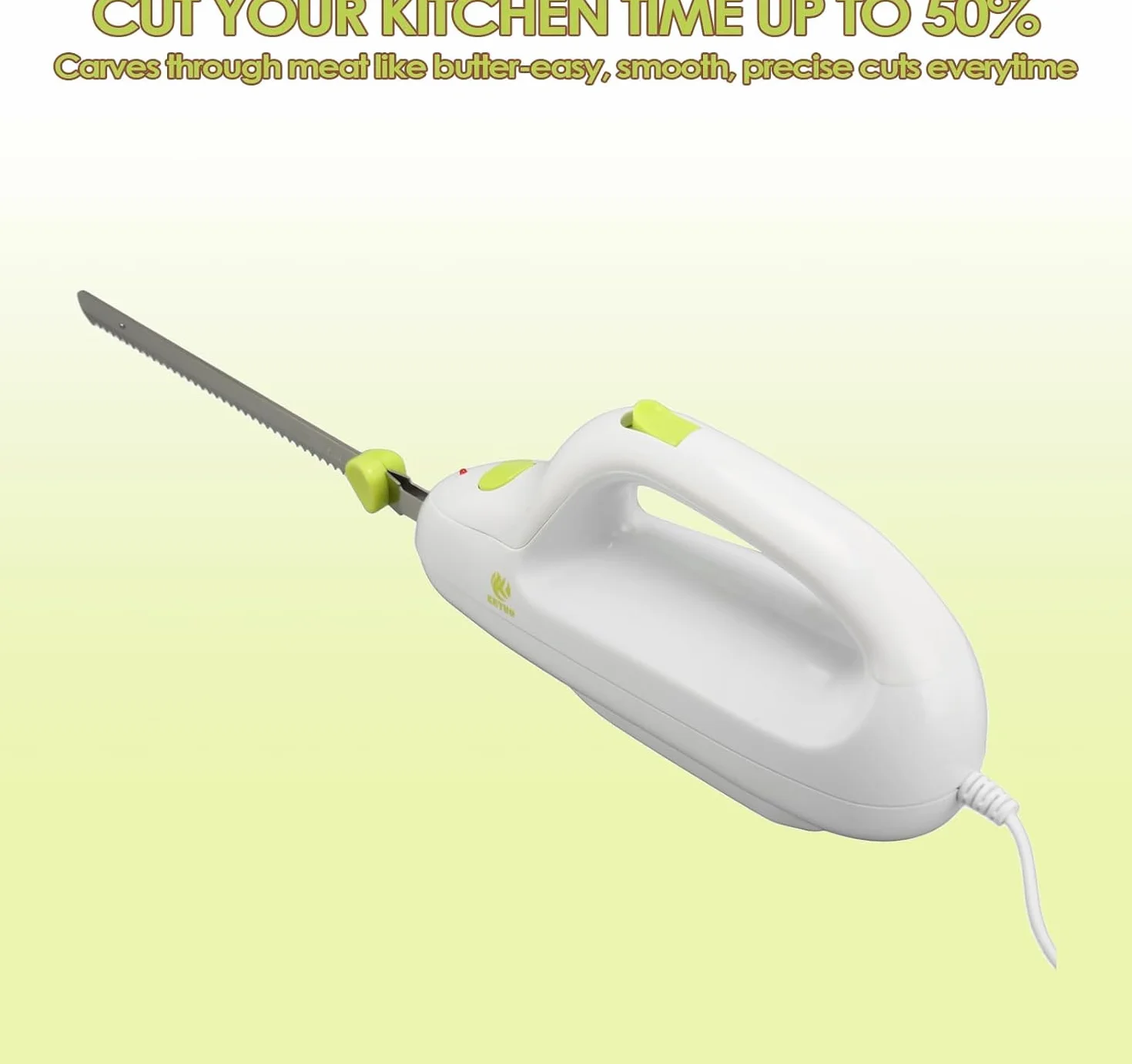 Cuchillo Eléctrico Dentado Zerodis, Cortador De Carne Portátil, Ideal Para Pan, Carne Congelada, Jamón, Tomates Y Pavo, Mango Ergonómico, Ligero Y Fácil De Limpiar