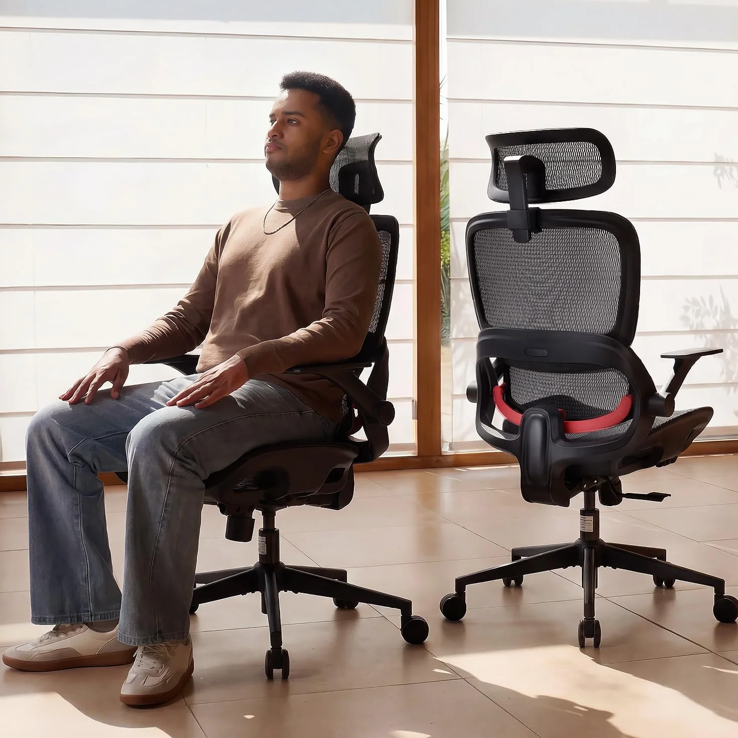 SIHOO Silla de Oficina Ergonómica B100 con Soporte Lumbar, Reposacabezas y Reposabrazos Abatibles, Negra